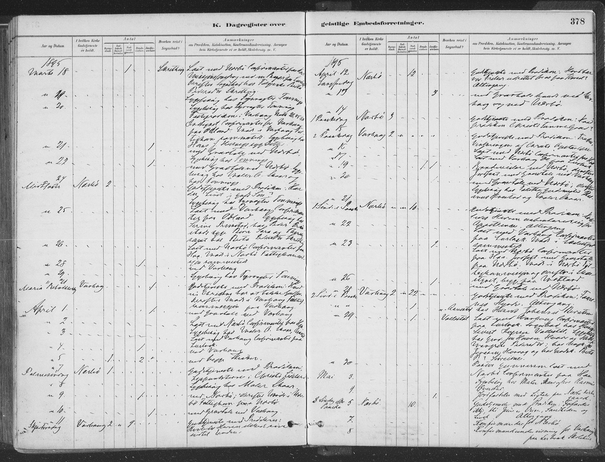 Hå sokneprestkontor, SAST/A-101801/001/30BA/L0010: Parish register (official) no. A 9, 1879-1896, p. 378