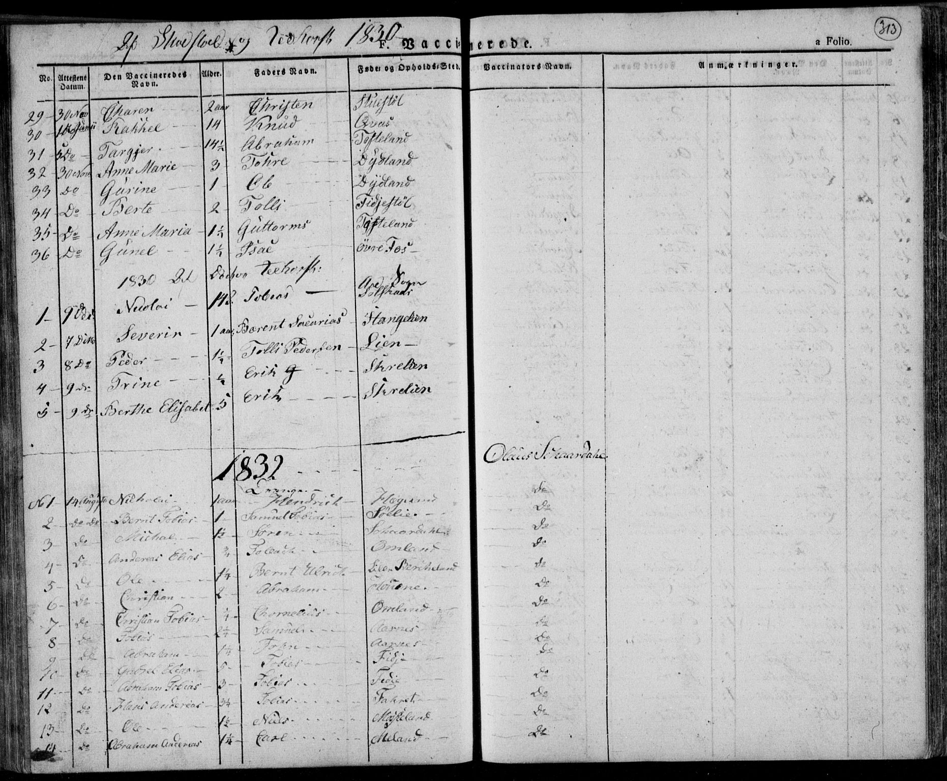 Lyngdal sokneprestkontor, AV/SAK-1111-0029/F/Fa/Fac/L0007: Parish register (official) no. A 7, 1825-1838, p. 313