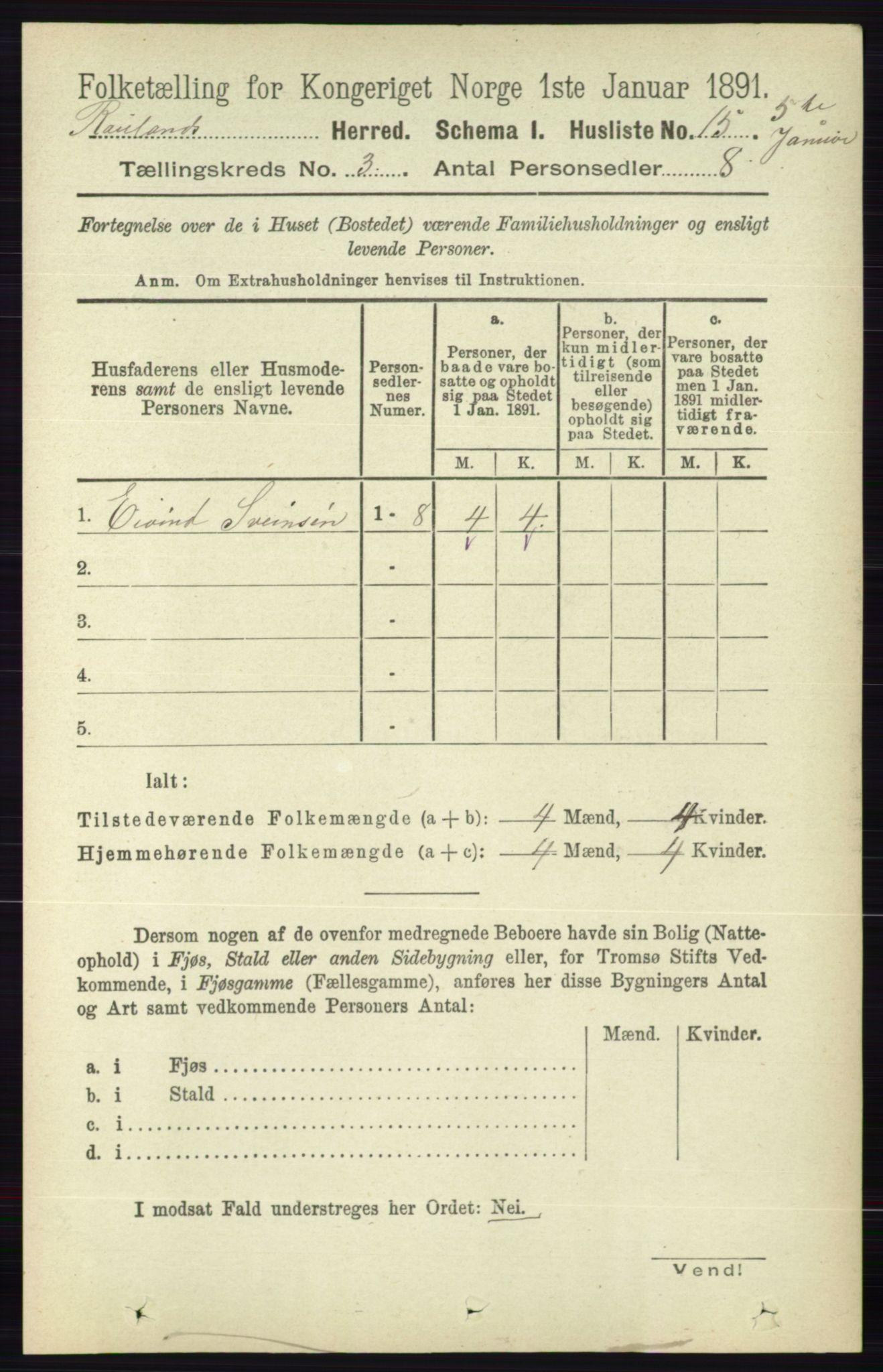 RA, 1891 census for 0835 Rauland, 1891, p. 751