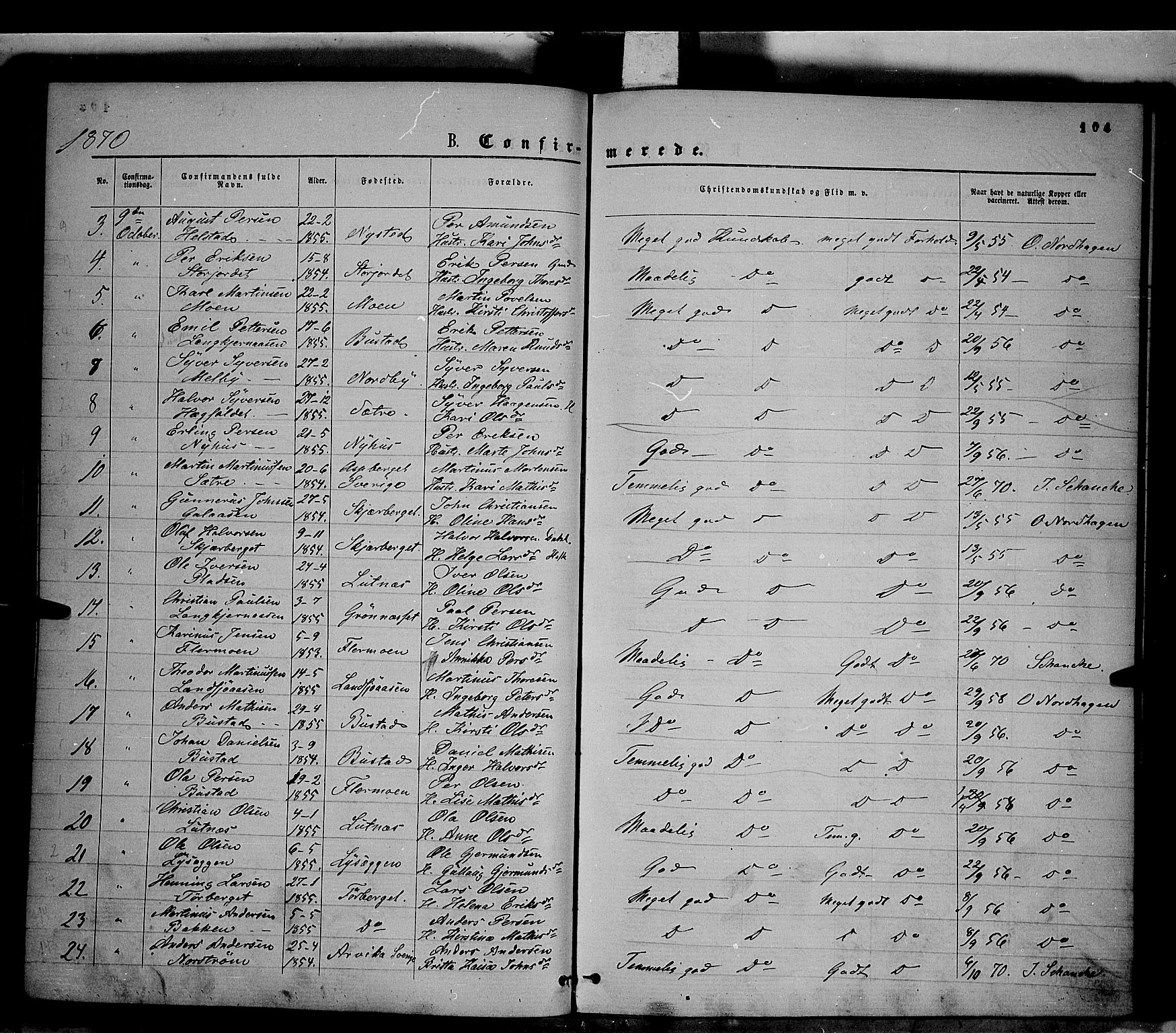 Trysil prestekontor, AV/SAH-PREST-046/H/Ha/Haa/L0006: Parish register (official) no. 6, 1866-1873, p. 104