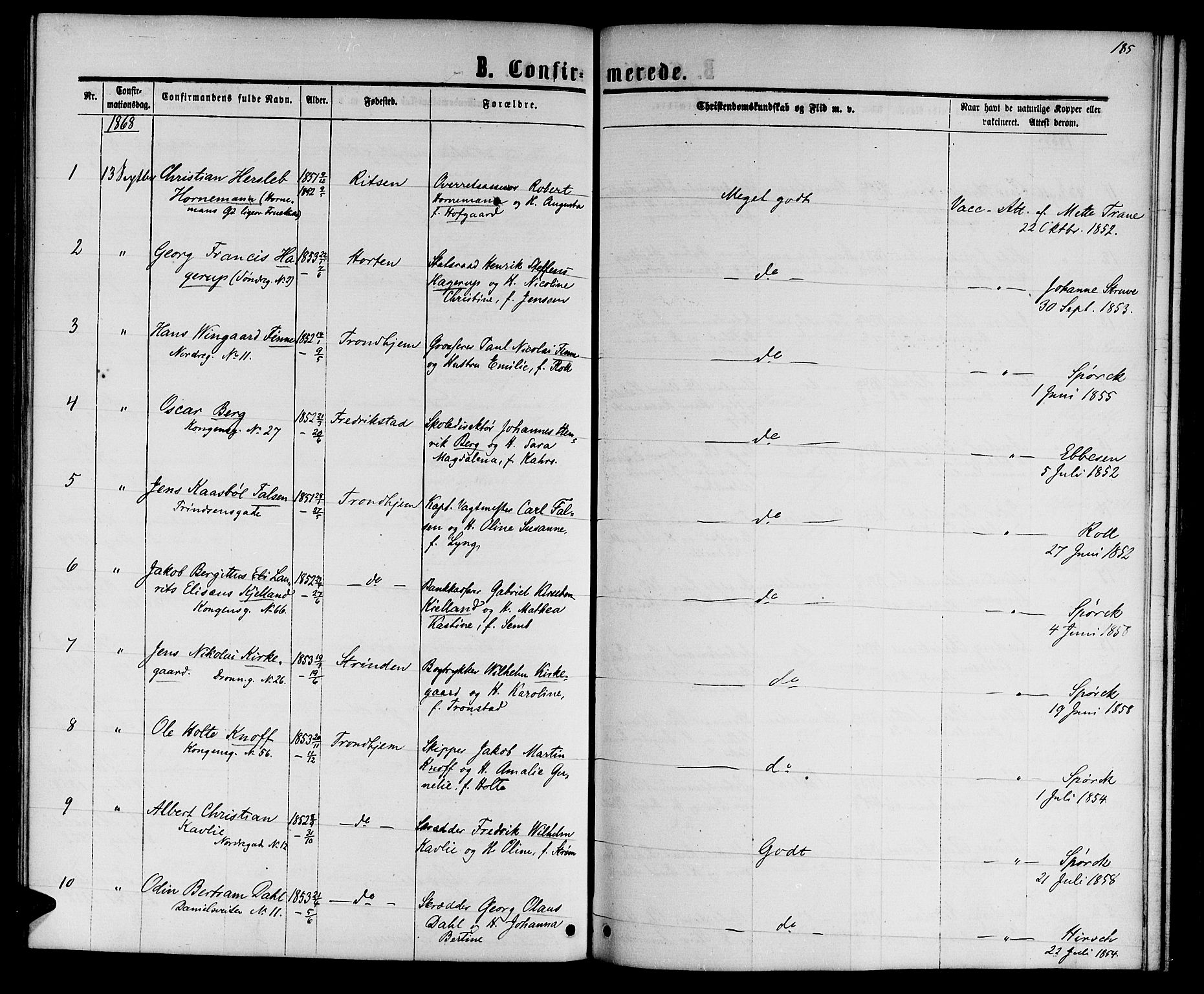 Ministerialprotokoller, klokkerbøker og fødselsregistre - Sør-Trøndelag, AV/SAT-A-1456/601/L0087: Parish register (copy) no. 601C05, 1864-1881, p. 185