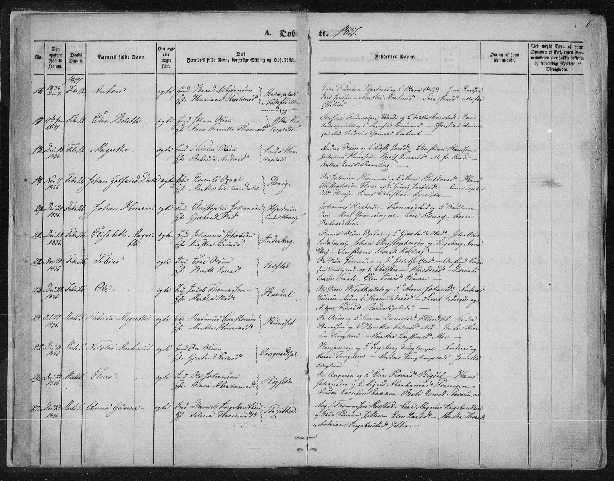 Ministerialprotokoller, klokkerbøker og fødselsregistre - Nord-Trøndelag, SAT/A-1458/741/L0392: Parish register (official) no. 741A06, 1836-1848, p. 6