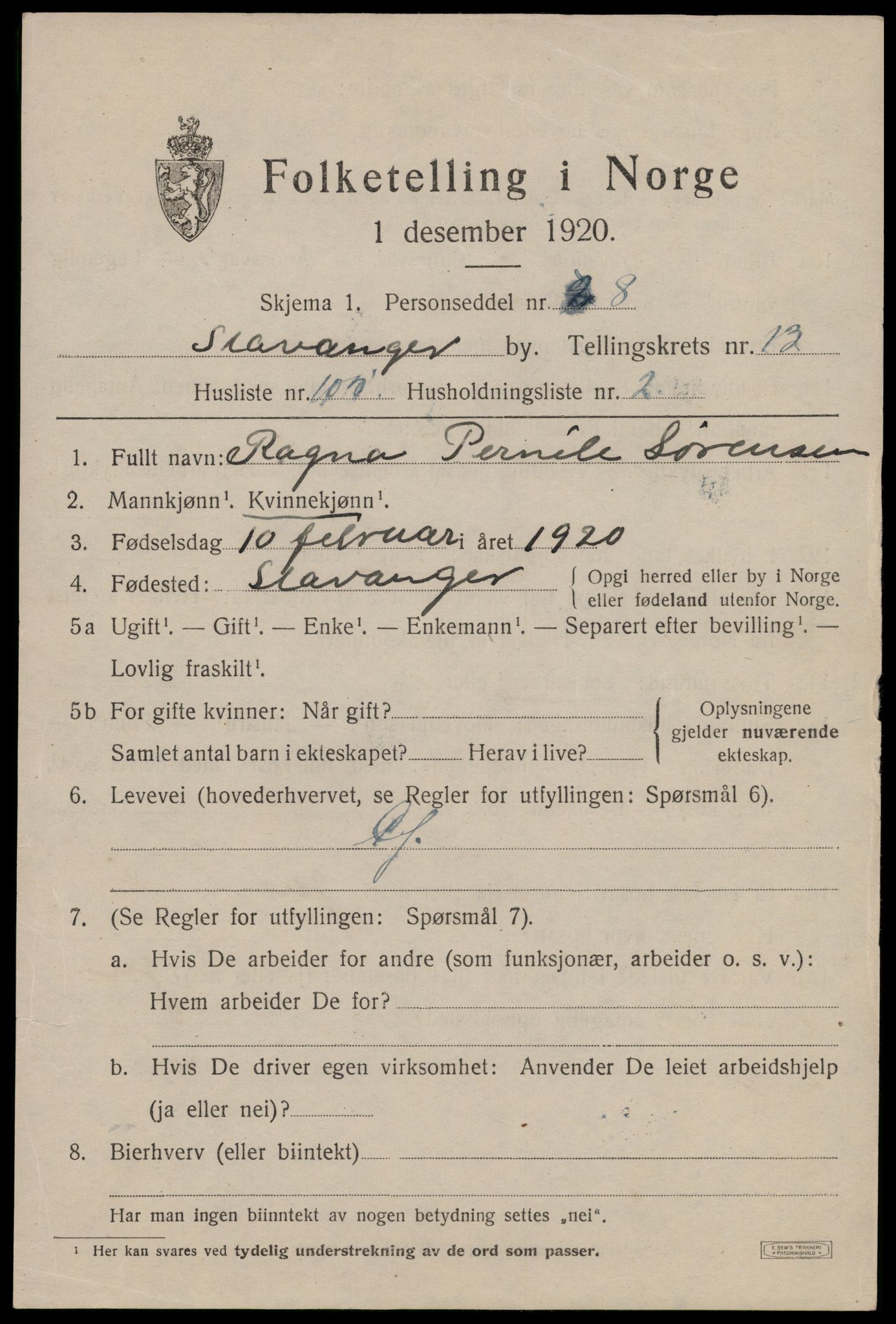 SAST, 1920 census for Stavanger, 1920, p. 59554