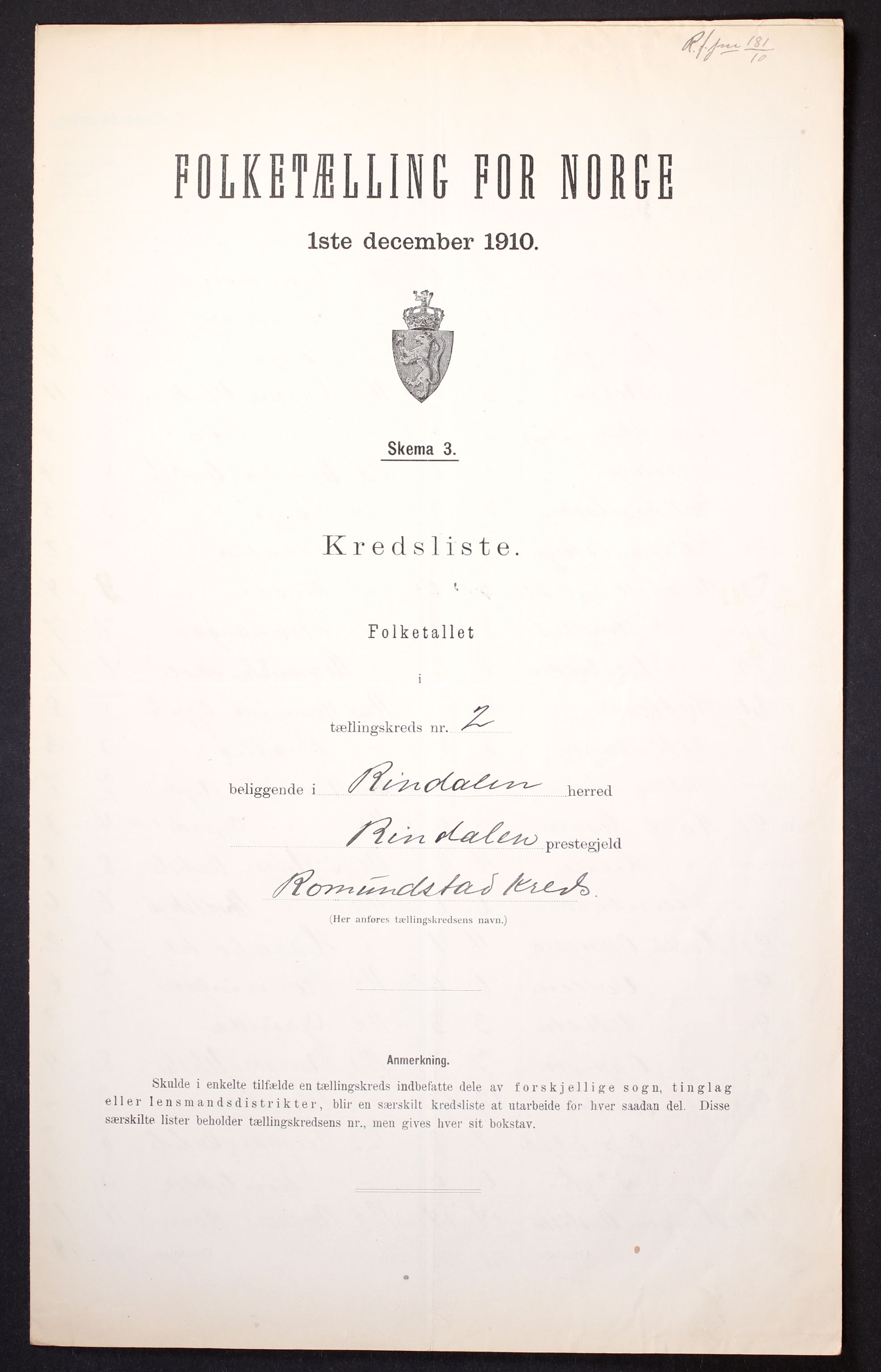 RA, 1910 census for Rindal, 1910, p. 7