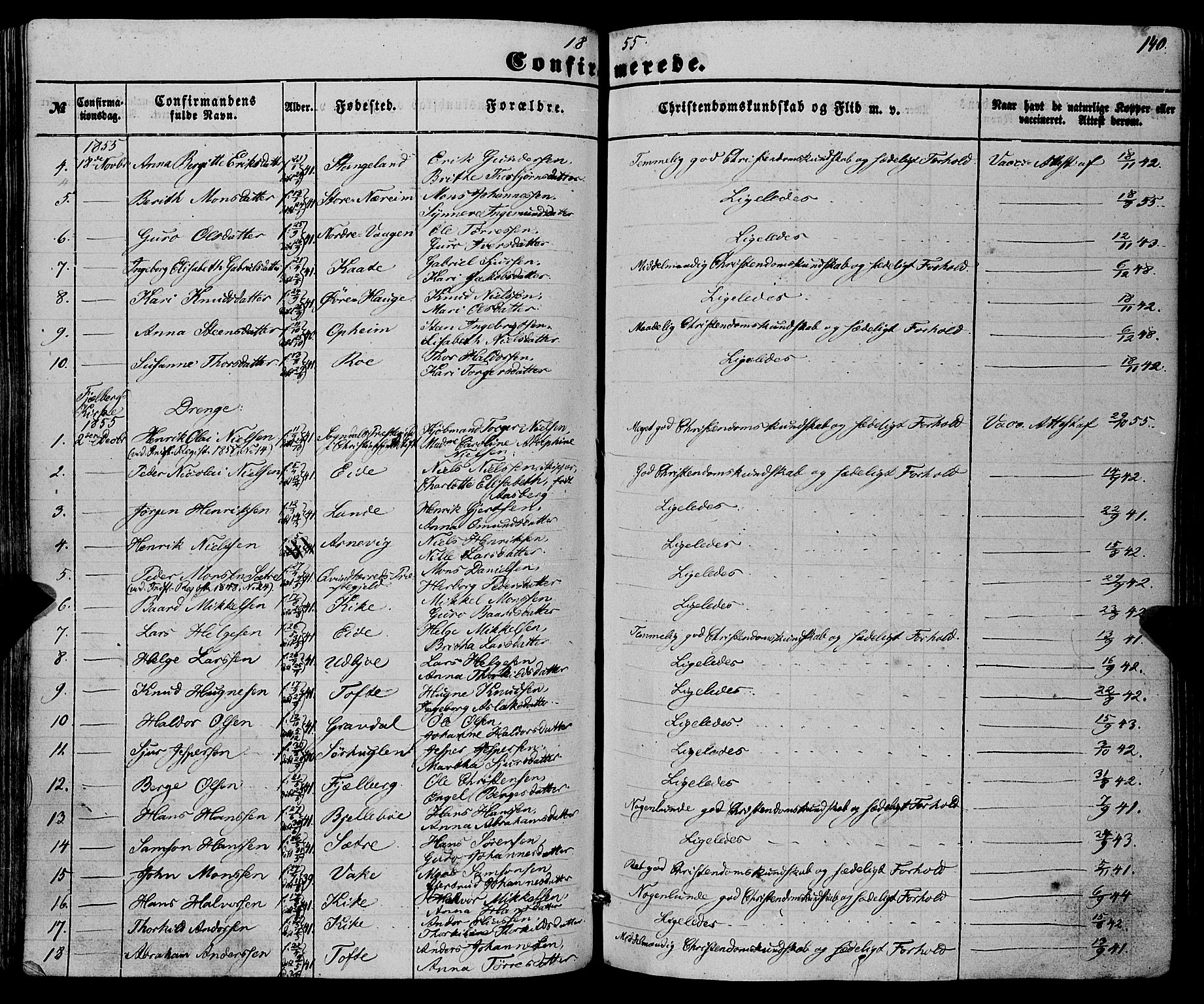Fjelberg sokneprestembete, SAB/A-75201/H/Haa: Parish register (official) no. A 7, 1851-1867, p. 140