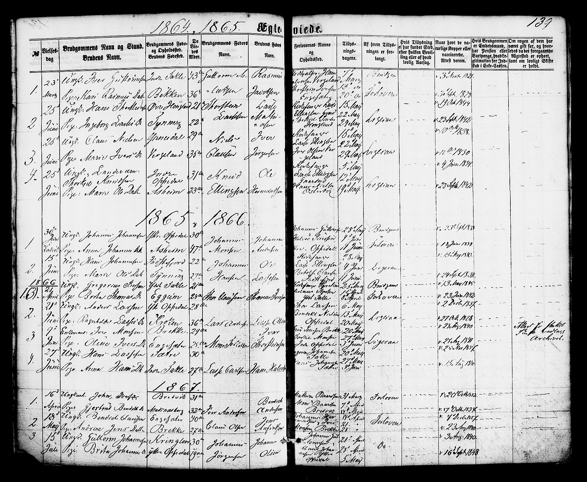 Gulen sokneprestembete, SAB/A-80201/H/Haa/Haac/L0001: Parish register (official) no. C 1, 1859-1881, p. 139