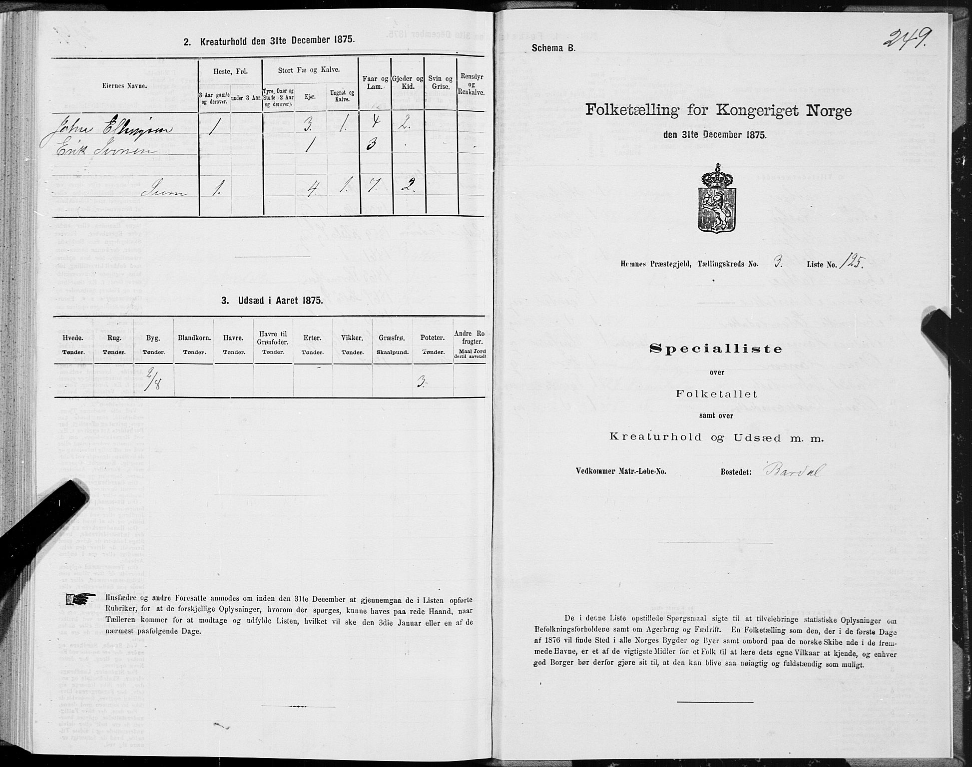 SAT, 1875 census for 1832P Hemnes, 1875, p. 2249