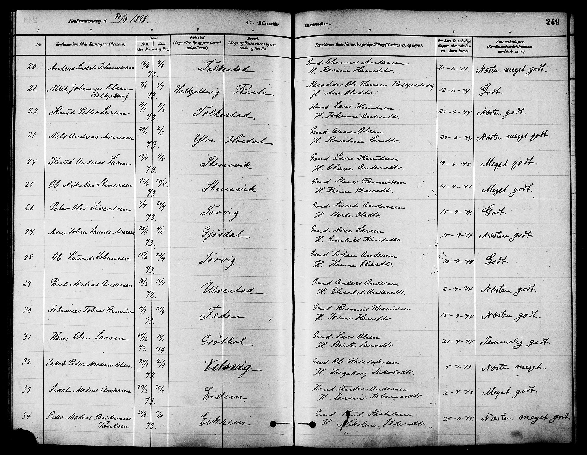 Ministerialprotokoller, klokkerbøker og fødselsregistre - Møre og Romsdal, AV/SAT-A-1454/511/L0141: Parish register (official) no. 511A08, 1878-1890, p. 249