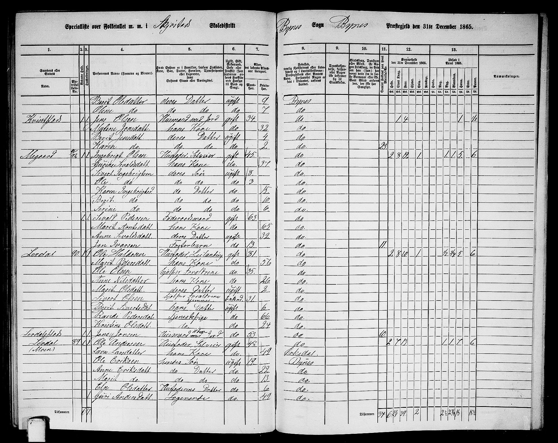 RA, 1865 census for Byneset, 1865, p. 110