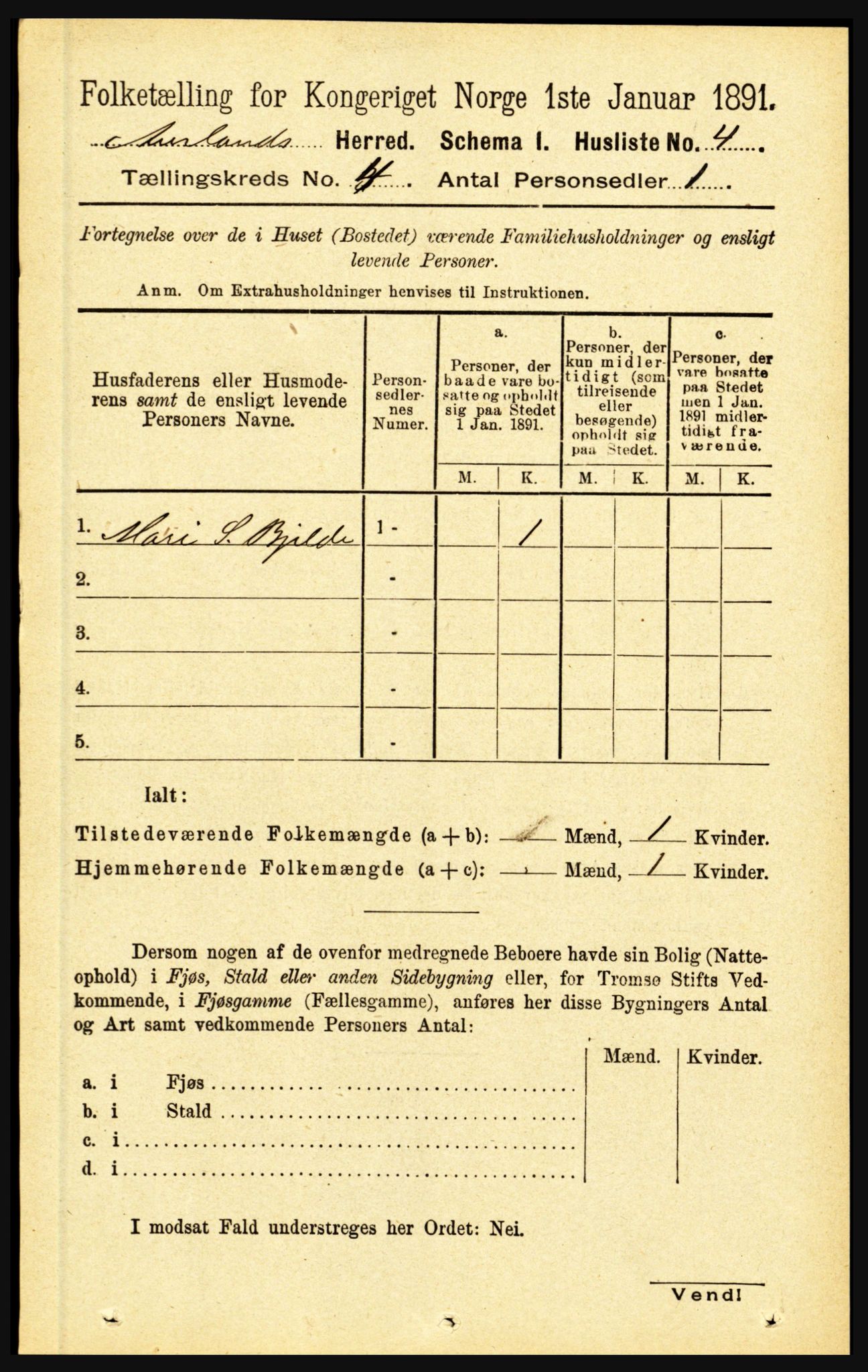 RA, 1891 census for 1421 Aurland, 1891, p. 1288