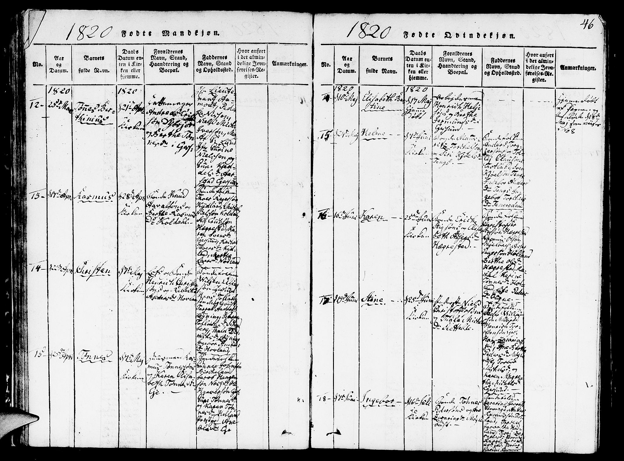 Eigersund sokneprestkontor, AV/SAST-A-101807/S09/L0001: Parish register (copy) no. B 1, 1815-1827, p. 46