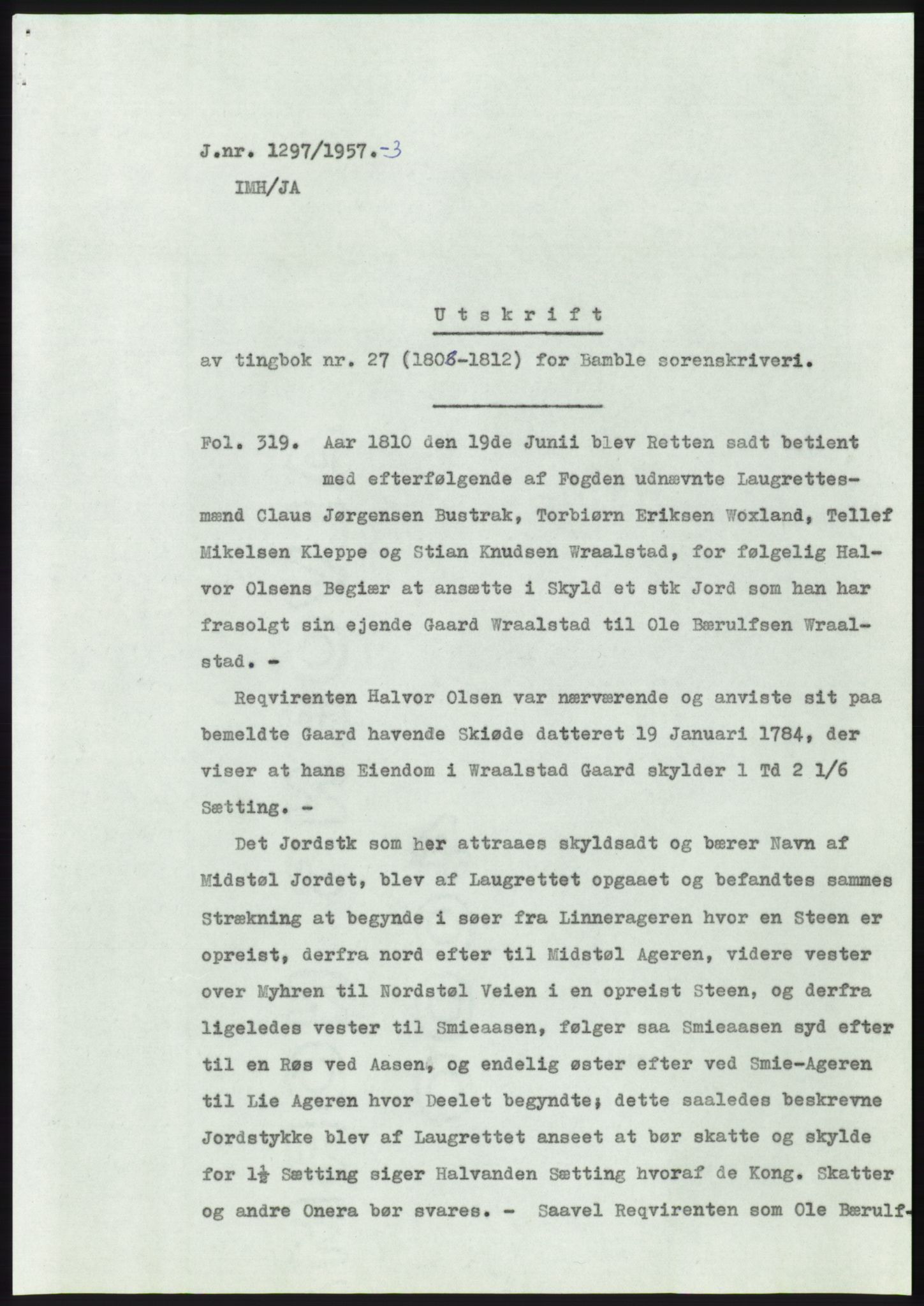 Statsarkivet i Kongsberg, AV/SAKO-A-0001/E/Ee/L0011: Avskrifter, SAO jnr. 1262/1957 - 200/1958, 1957-1958, p. 50
