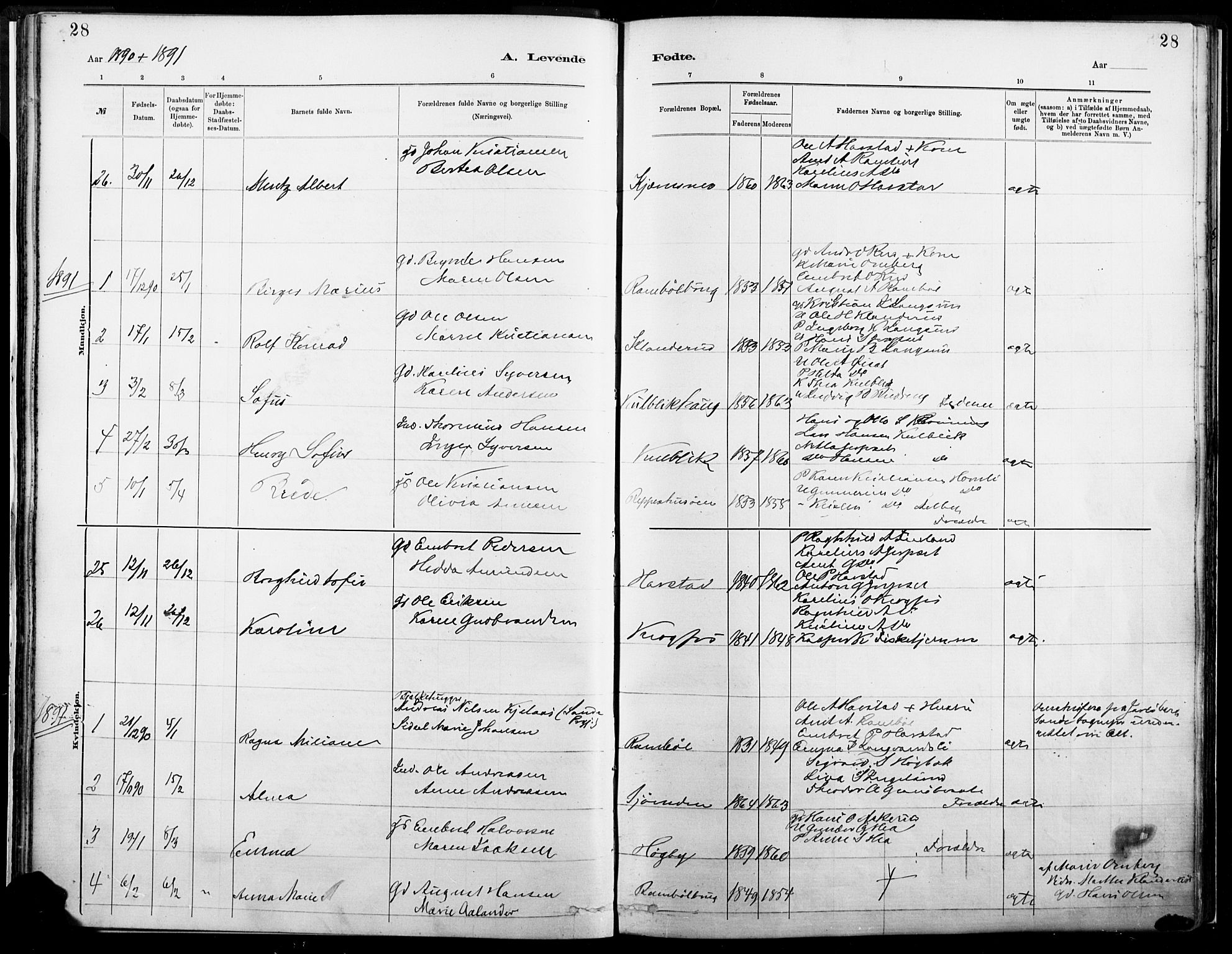 Eidskog prestekontor, AV/SAH-PREST-026/H/Ha/Haa/L0004: Parish register (official) no. 4, 1884-1897, p. 28