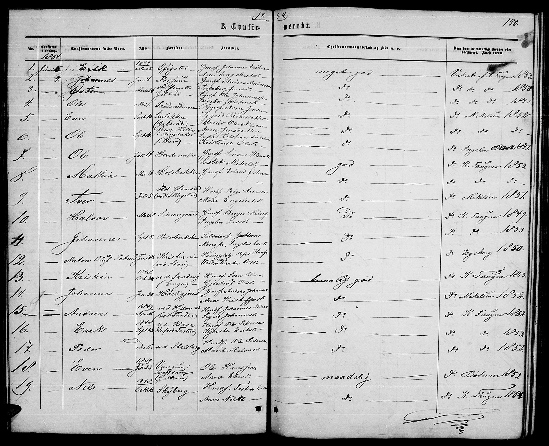 Øyer prestekontor, SAH/PREST-084/H/Ha/Hab/L0001: Parish register (copy) no. 1, 1863-1877, p. 150