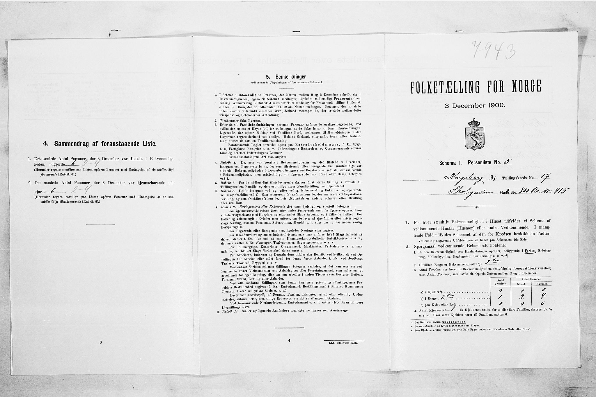 RA, 1900 census for Kongsberg, 1900, p. 3364
