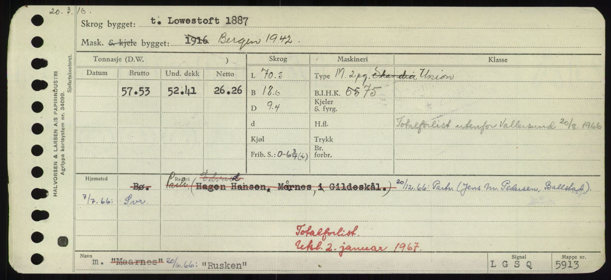 Sjøfartsdirektoratet med forløpere, Skipsmålingen, RA/S-1627/H/Hd/L0031: Fartøy, Rju-Sam, p. 327