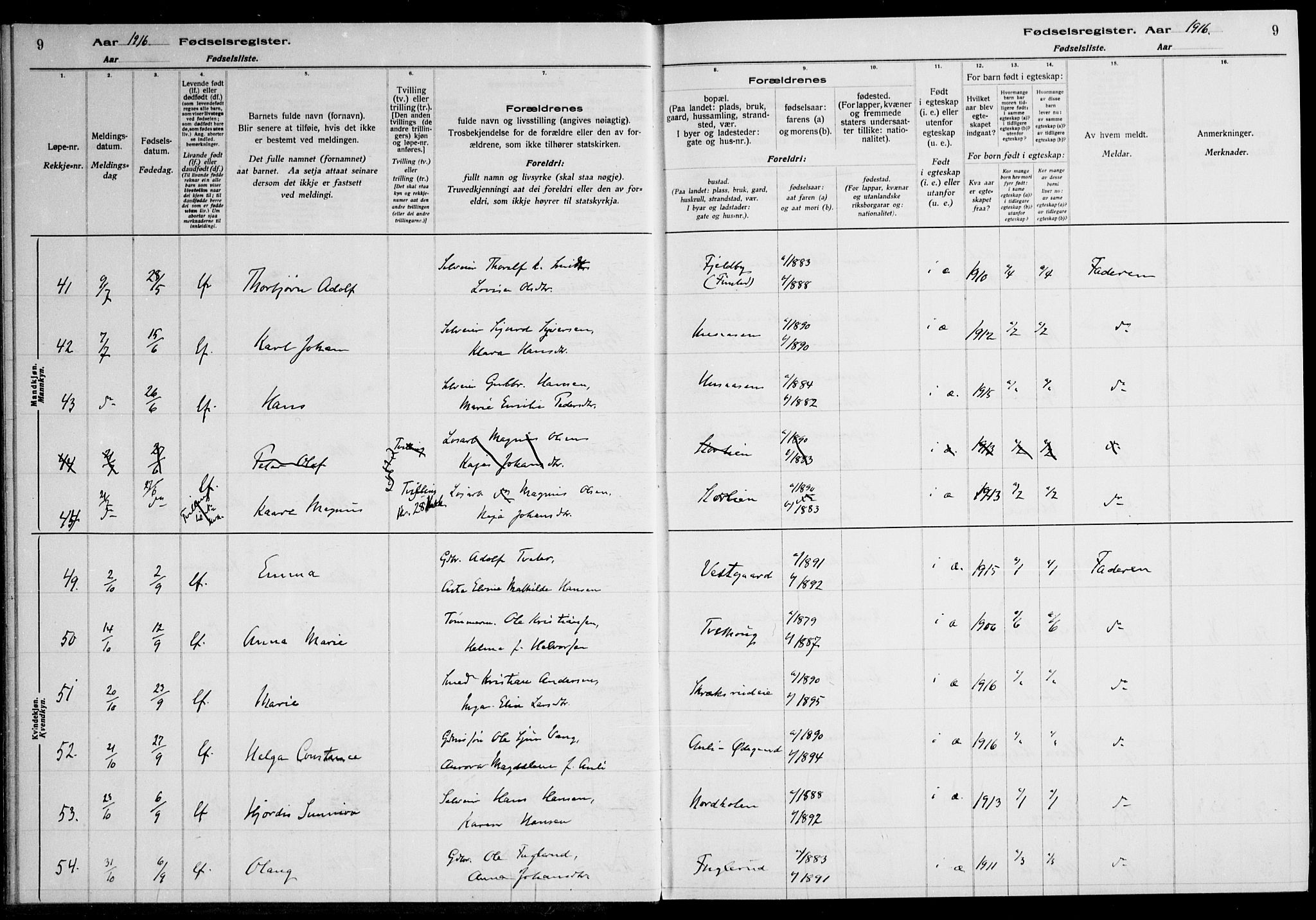 Nes prestekontor Kirkebøker, AV/SAO-A-10410/J/Ja/L0001: Birth register no. 1, 1916-1926, p. 9