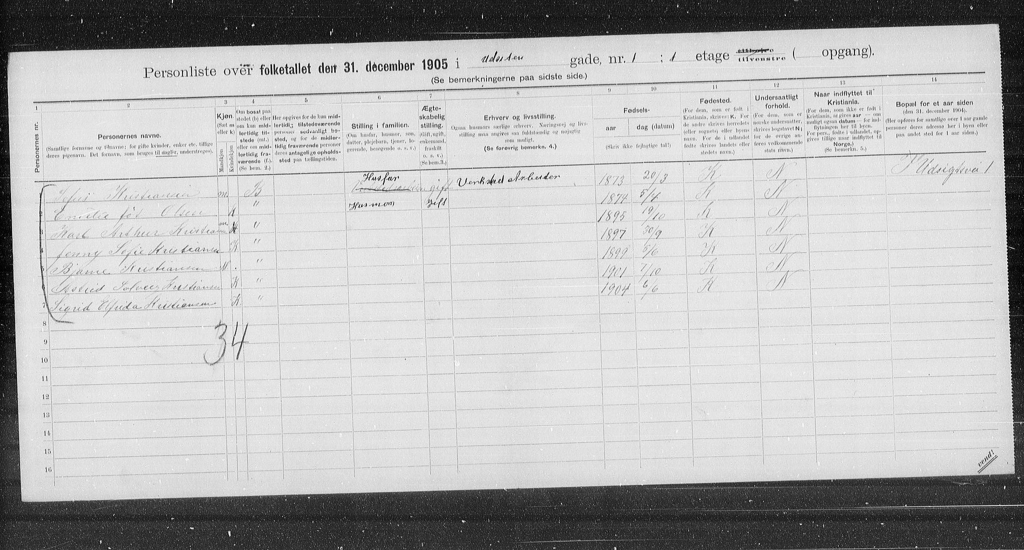 OBA, Municipal Census 1905 for Kristiania, 1905, p. 62282