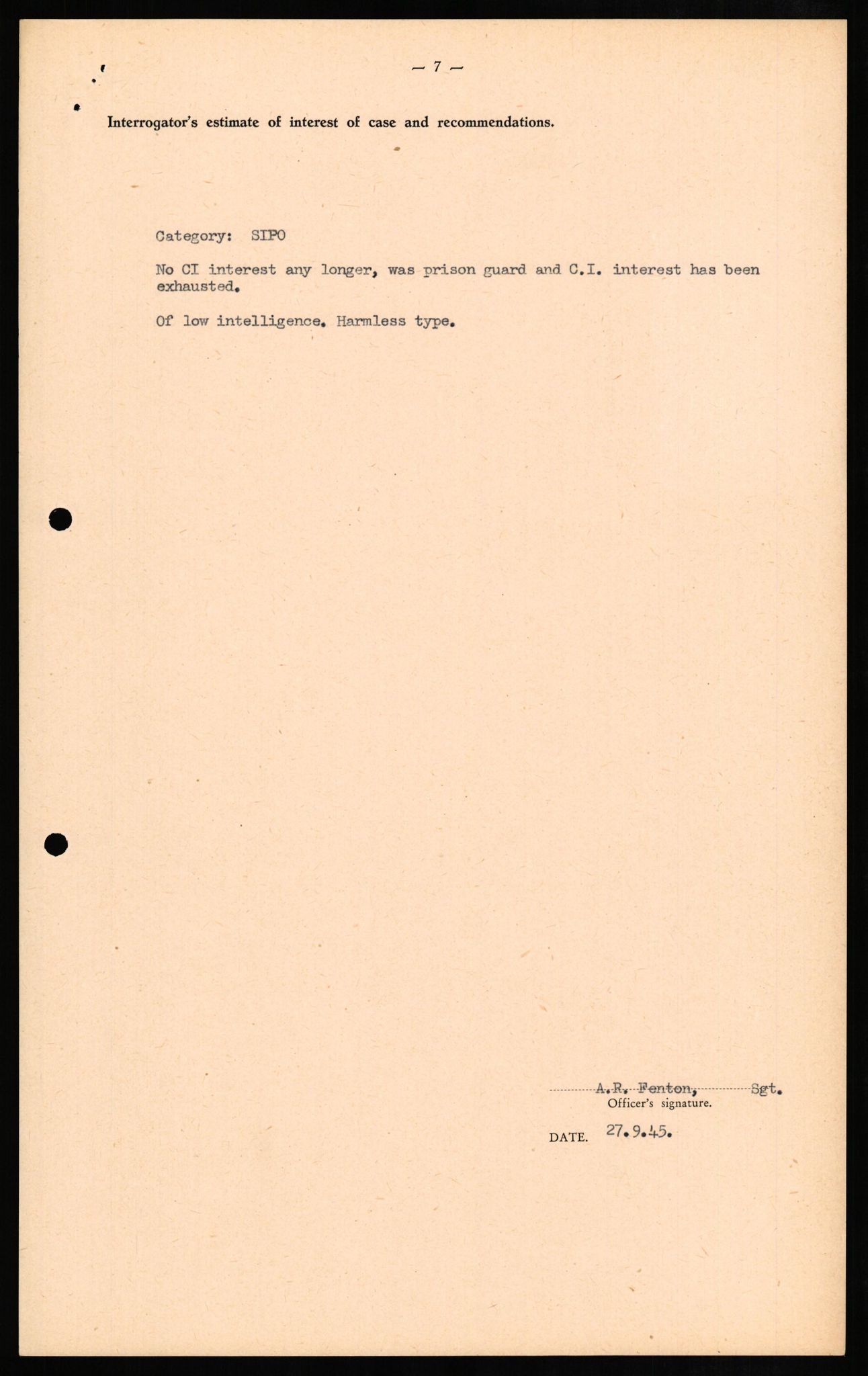 Forsvaret, Forsvarets overkommando II, RA/RAFA-3915/D/Db/L0011: CI Questionaires. Tyske okkupasjonsstyrker i Norge. Tyskere., 1945-1946, p. 77