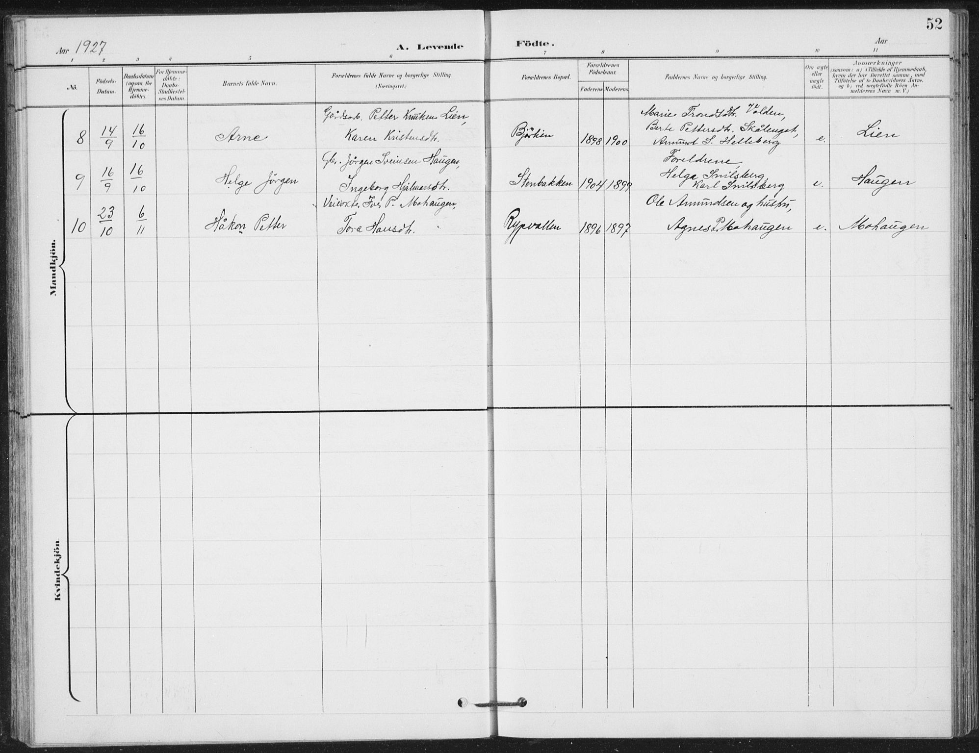 Vestre Gausdal prestekontor, SAH/PREST-094/H/Ha/Hab/L0004: Parish register (copy) no. 4, 1898-1939, p. 52