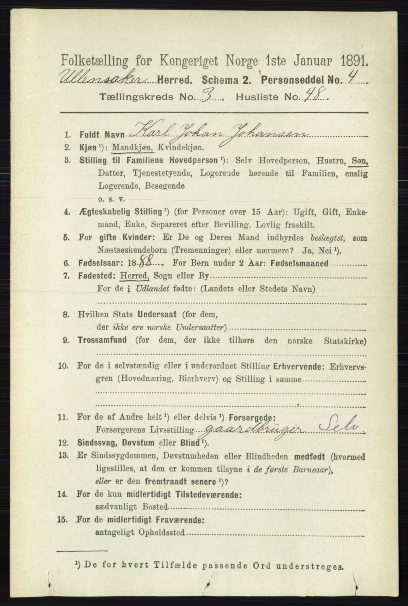 RA, 1891 census for 0235 Ullensaker, 1891, p. 1401