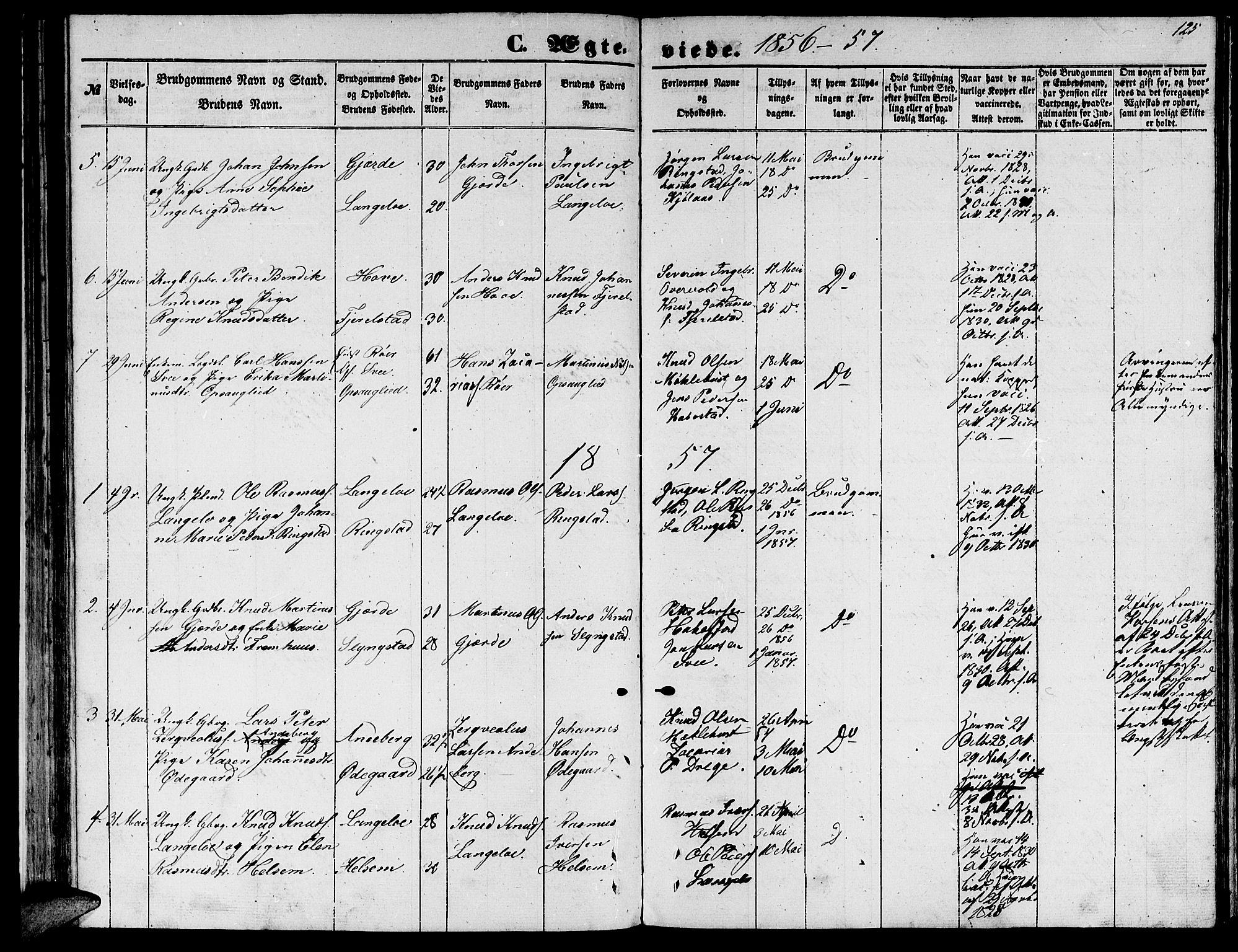 Ministerialprotokoller, klokkerbøker og fødselsregistre - Møre og Romsdal, SAT/A-1454/520/L0291: Parish register (copy) no. 520C03, 1854-1881, p. 125