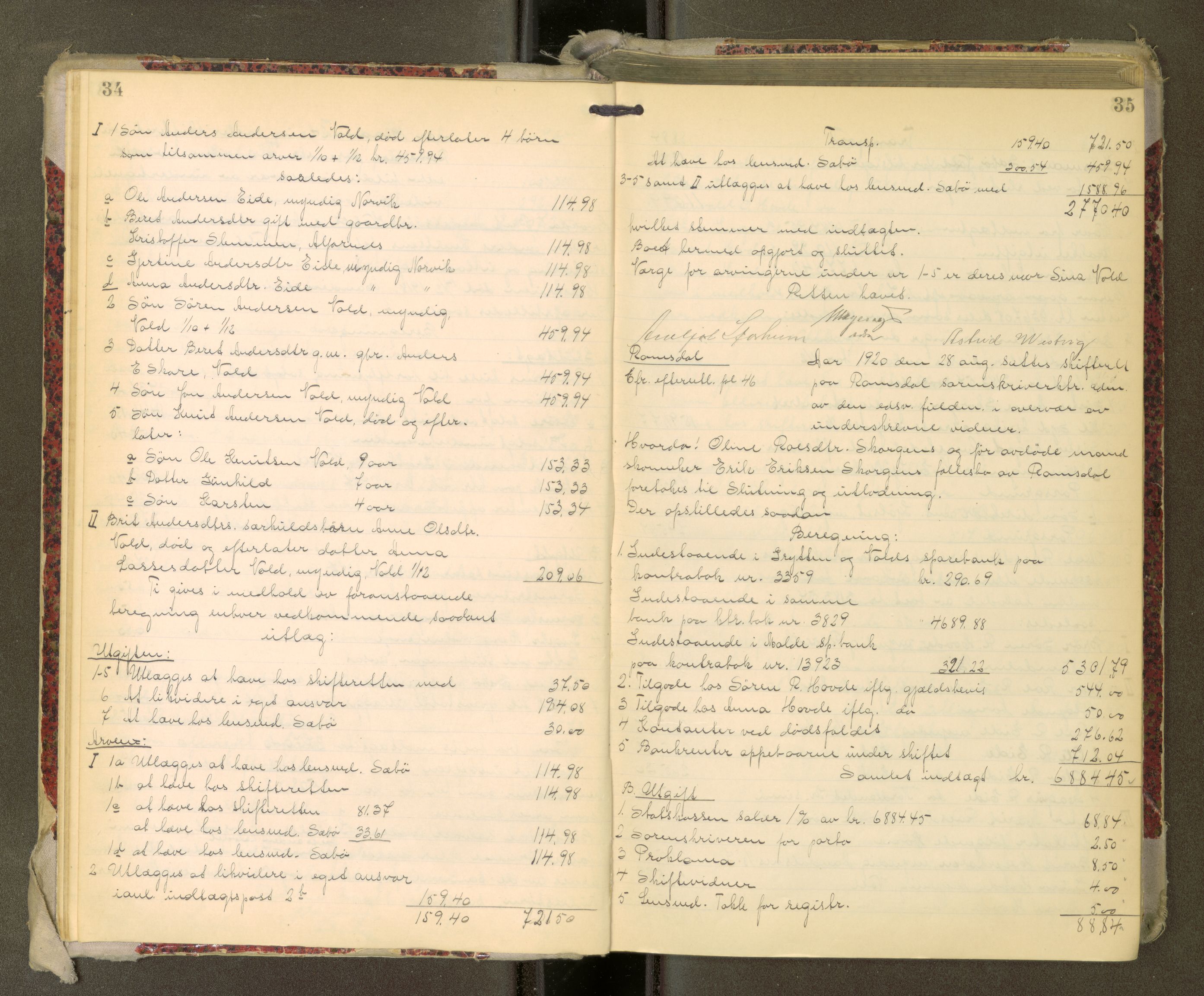 Romsdal sorenskriveri, AV/SAT-A-4149/1/3/3A/L0022: Skifteutlodnings Protokoll, 1920-1924, p. 34-35