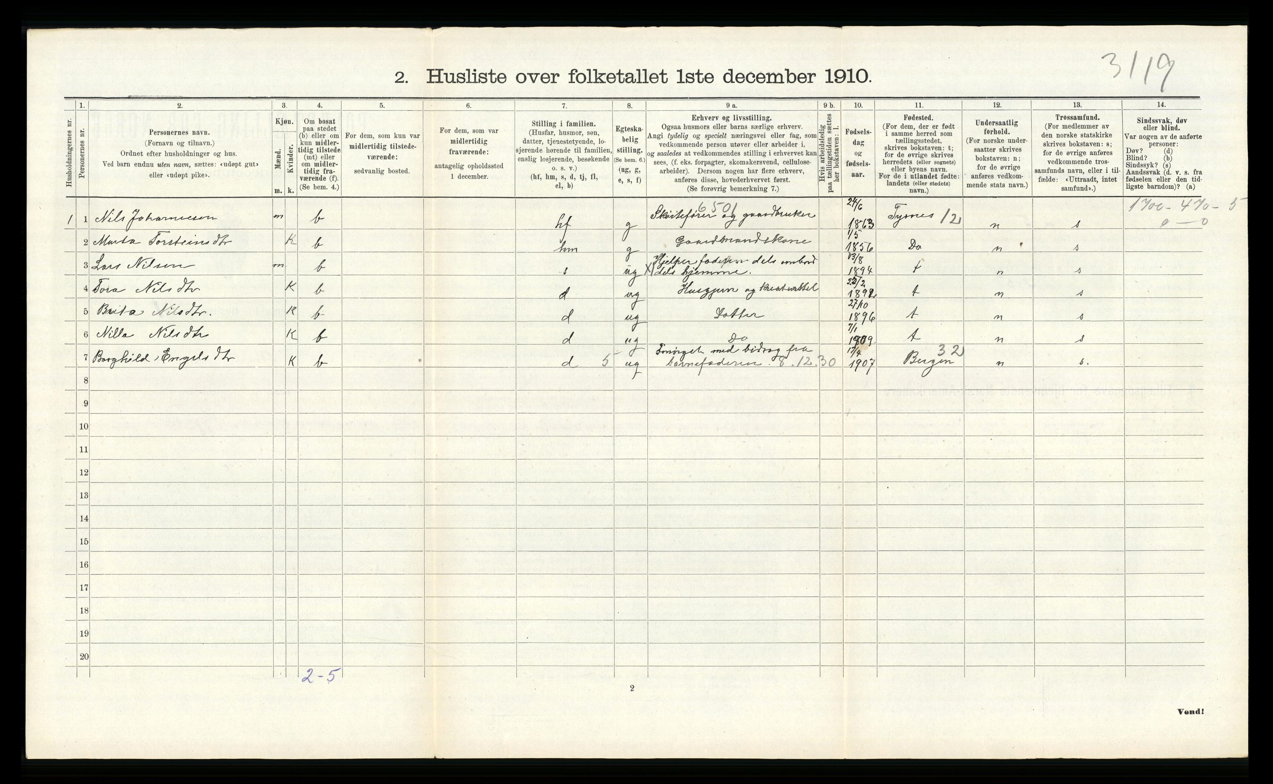 RA, 1910 census for Stord, 1910, p. 886