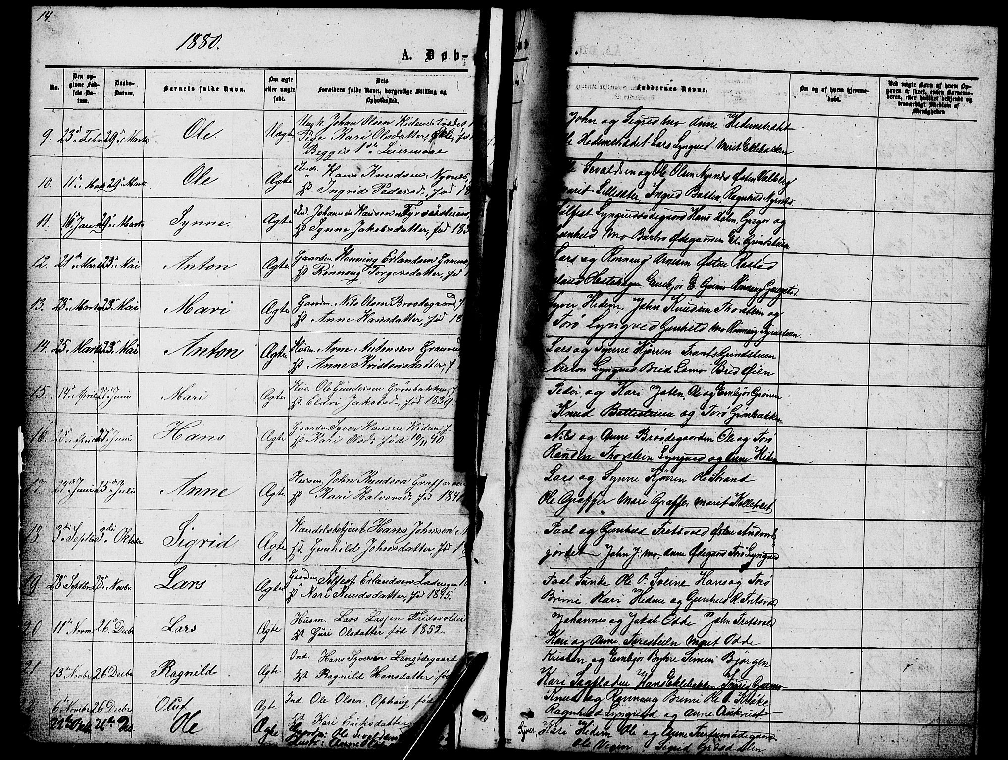 Lom prestekontor, AV/SAH-PREST-070/L/L0005: Parish register (copy) no. 5, 1876-1901, p. 14-15