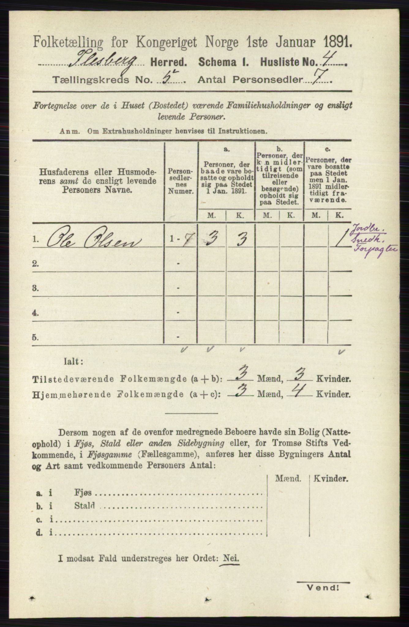 RA, 1891 census for 0631 Flesberg, 1891, p. 691