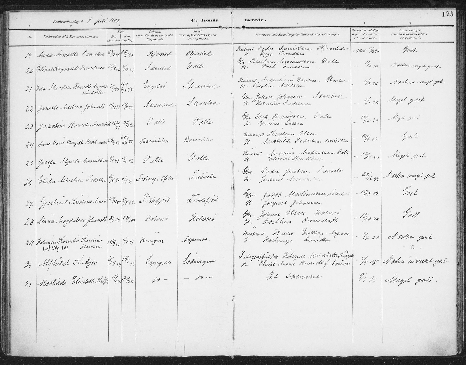 Ministerialprotokoller, klokkerbøker og fødselsregistre - Nordland, AV/SAT-A-1459/872/L1036: Parish register (official) no. 872A11, 1897-1913, p. 175