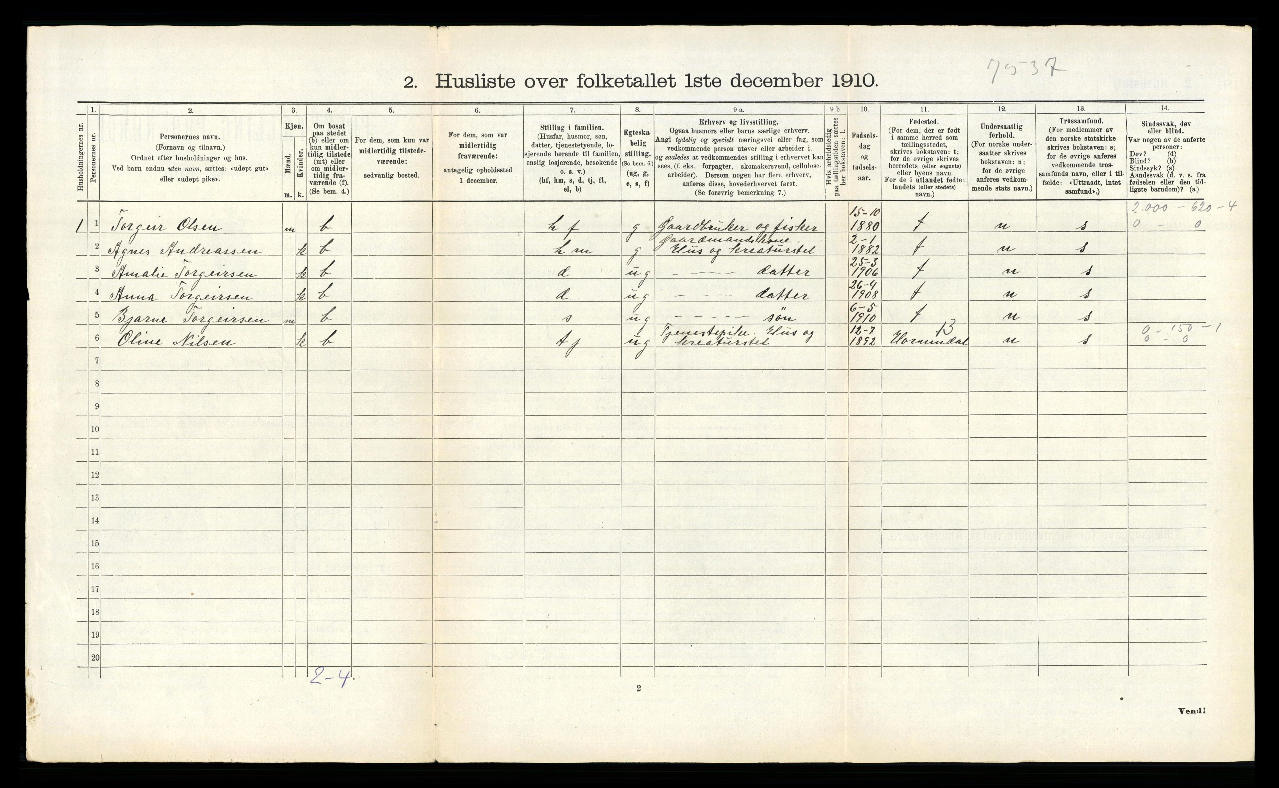 RA, 1910 census for Tysfjord, 1910, p. 284