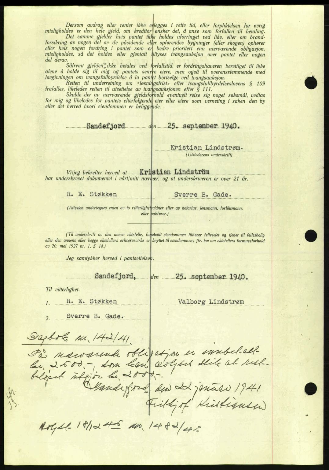 Sandar sorenskriveri, AV/SAKO-A-86/G/Ga/Gab/L0001: Mortgage book no. B-1 og B-3 - B-9, 1936-1944, Diary no: : 1054/1940