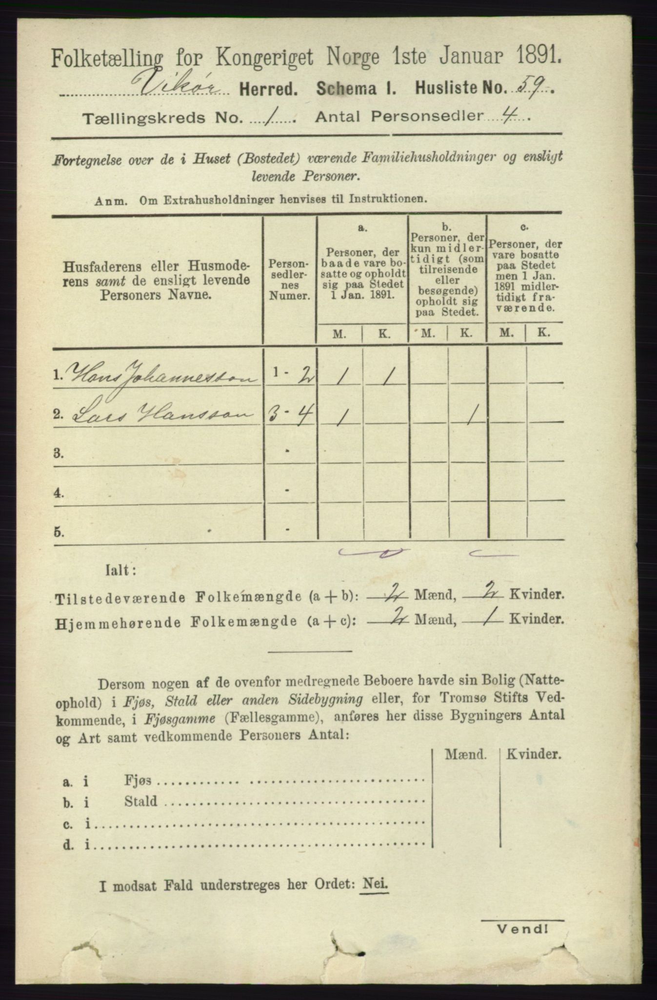 RA, 1891 census for 1238 Vikør, 1891, p. 91