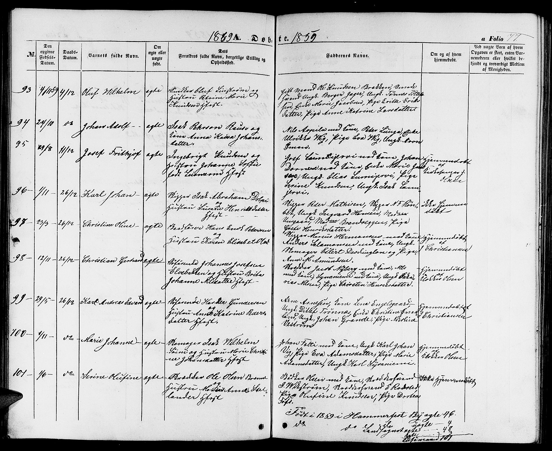 Hammerfest sokneprestkontor, AV/SATØ-S-1347/H/Hb/L0002.klokk: Parish register (copy) no. 2, 1851-1861, p. 77