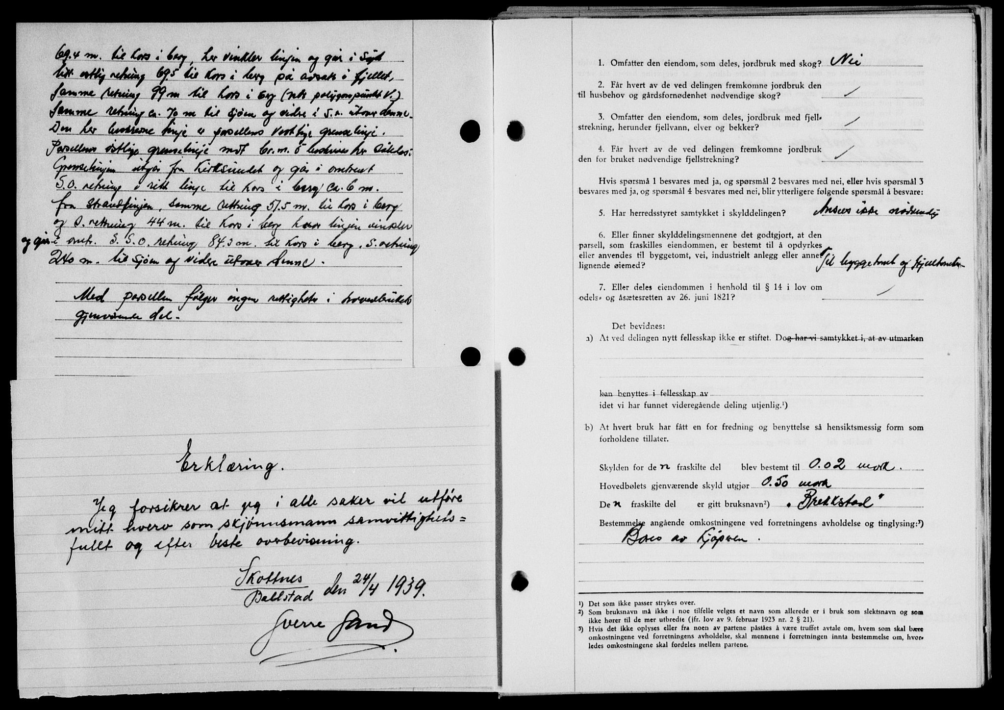 Lofoten sorenskriveri, SAT/A-0017/1/2/2C/L0005a: Mortgage book no. 5a, 1939-1939, Diary no: : 821/1939