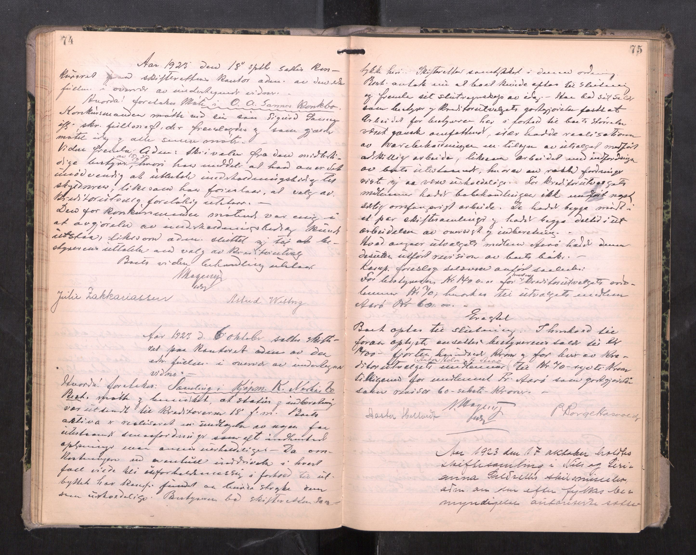 Romsdal sorenskriveri, AV/SAT-A-4149/1/3/3B/L0009: Skiftebehandlingsprotokoll, 1922-1928, p. 74-75