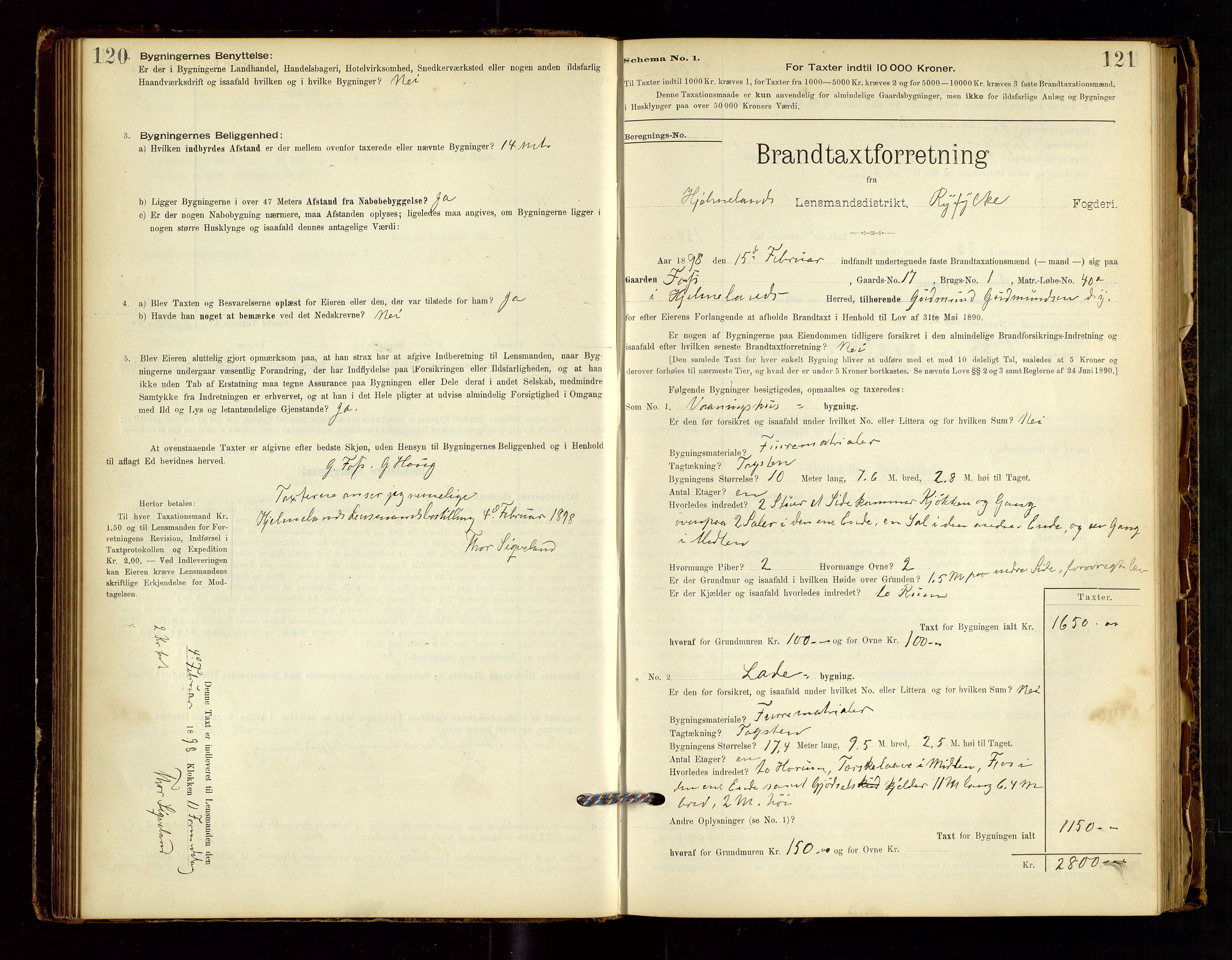 Hjelmeland lensmannskontor, AV/SAST-A-100439/Gob/L0001: "Brandtaxationsprotokol", 1895-1932, p. 120-121