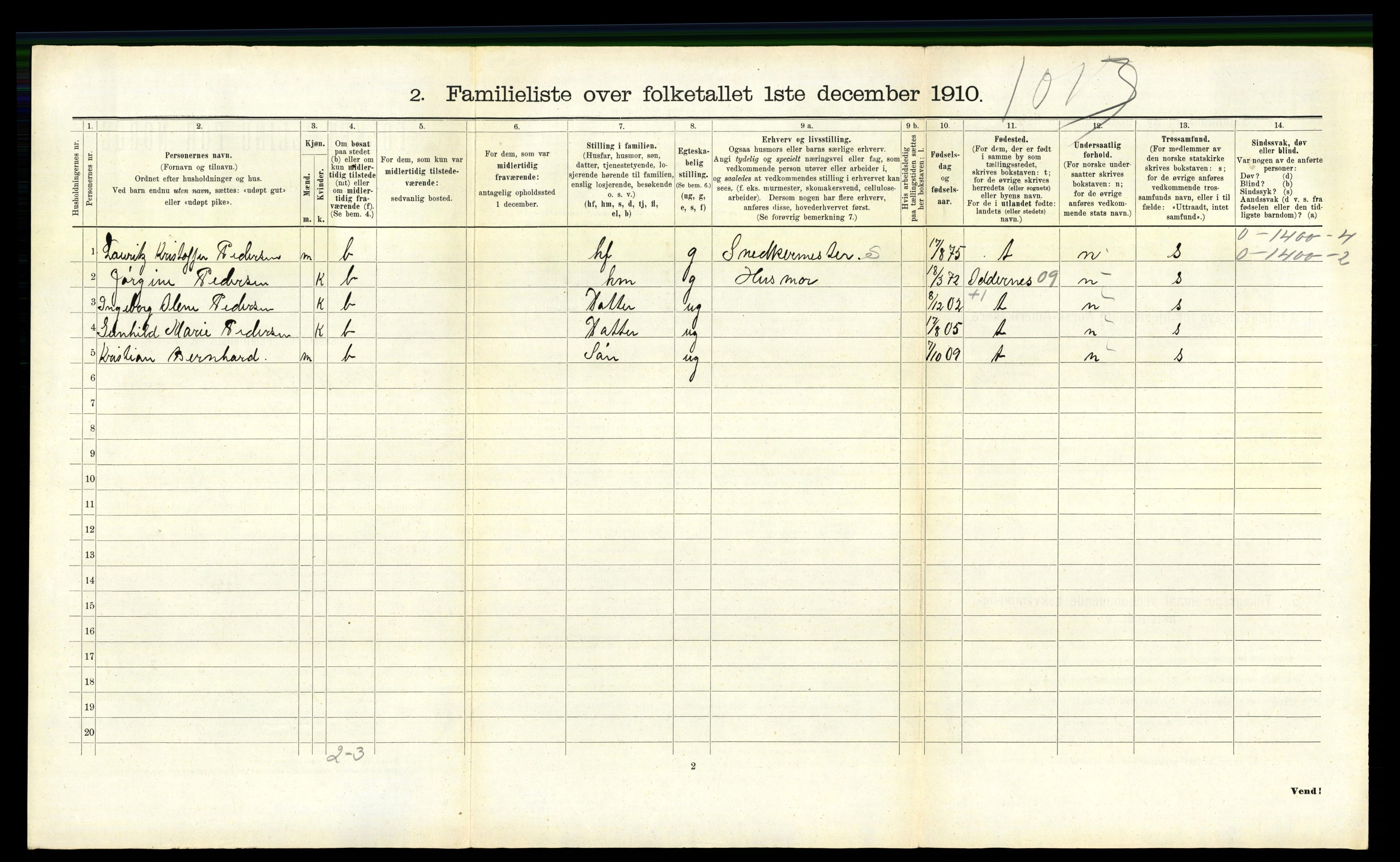 RA, 1910 census for Kristiansand, 1910, p. 7289