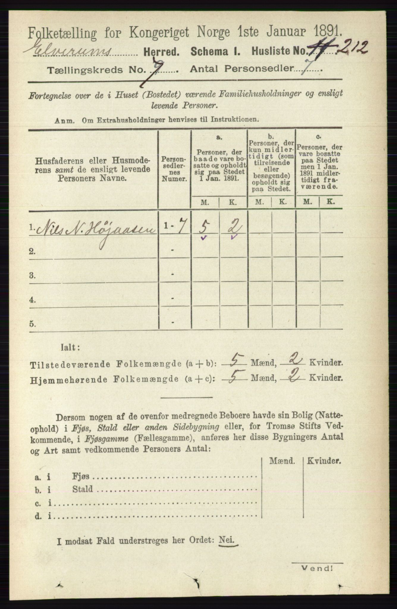 RA, 1891 census for 0427 Elverum, 1891, p. 5662