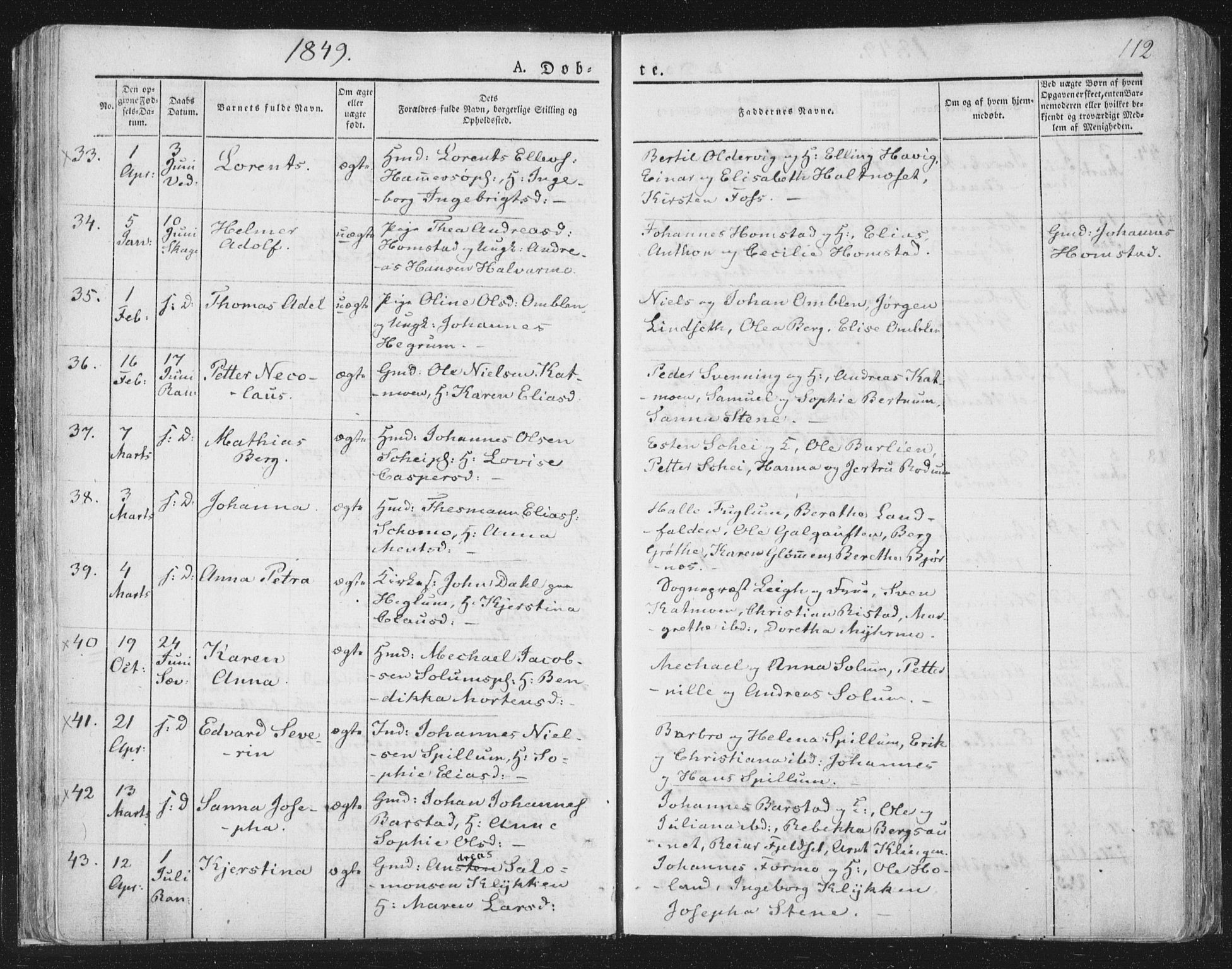 Ministerialprotokoller, klokkerbøker og fødselsregistre - Nord-Trøndelag, AV/SAT-A-1458/764/L0551: Parish register (official) no. 764A07a, 1824-1864, p. 112