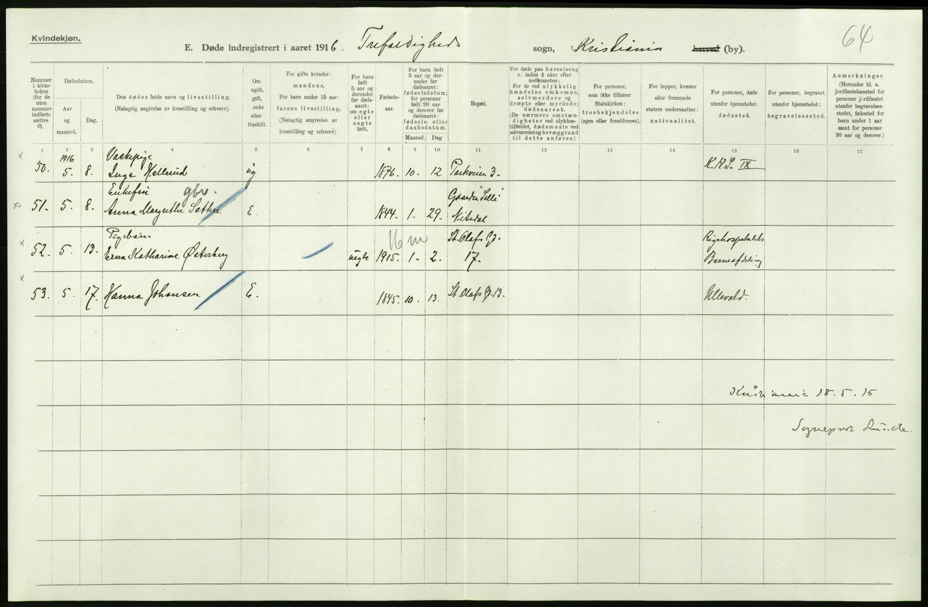 Statistisk sentralbyrå, Sosiodemografiske emner, Befolkning, AV/RA-S-2228/D/Df/Dfb/Dfbf/L0010: Kristiania: Døde, dødfødte., 1916, p. 124