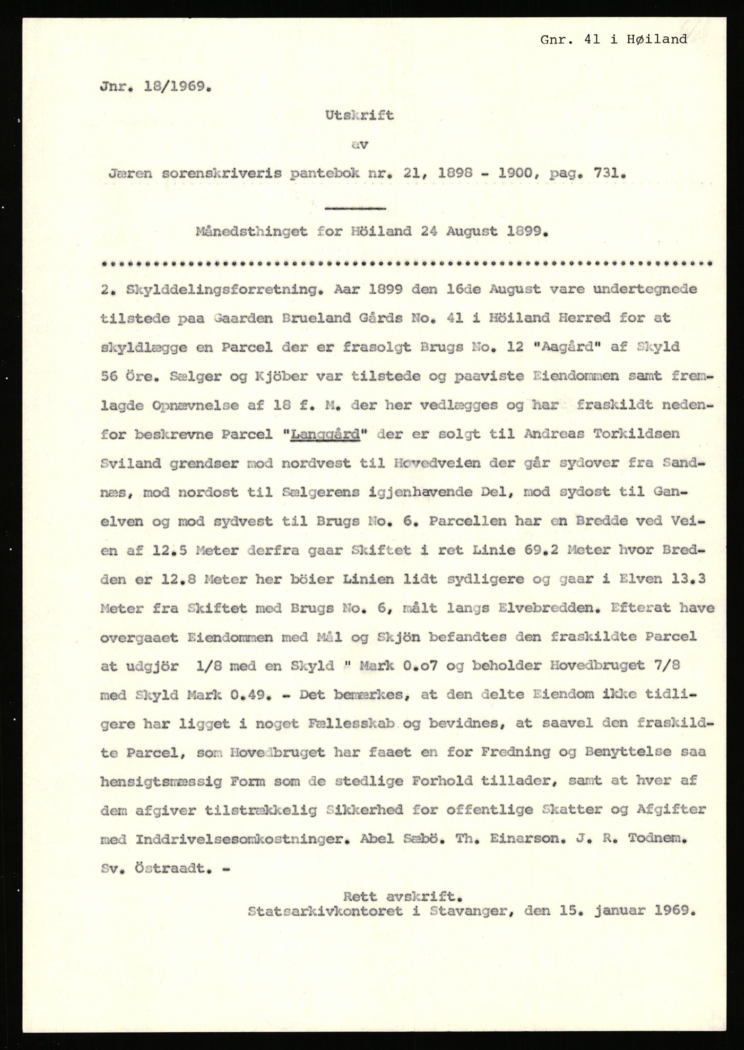 Statsarkivet i Stavanger, SAST/A-101971/03/Y/Yj/L0012: Avskrifter sortert etter gårdsnavn: Bru - Bækkeheien, 1750-1930, p. 254