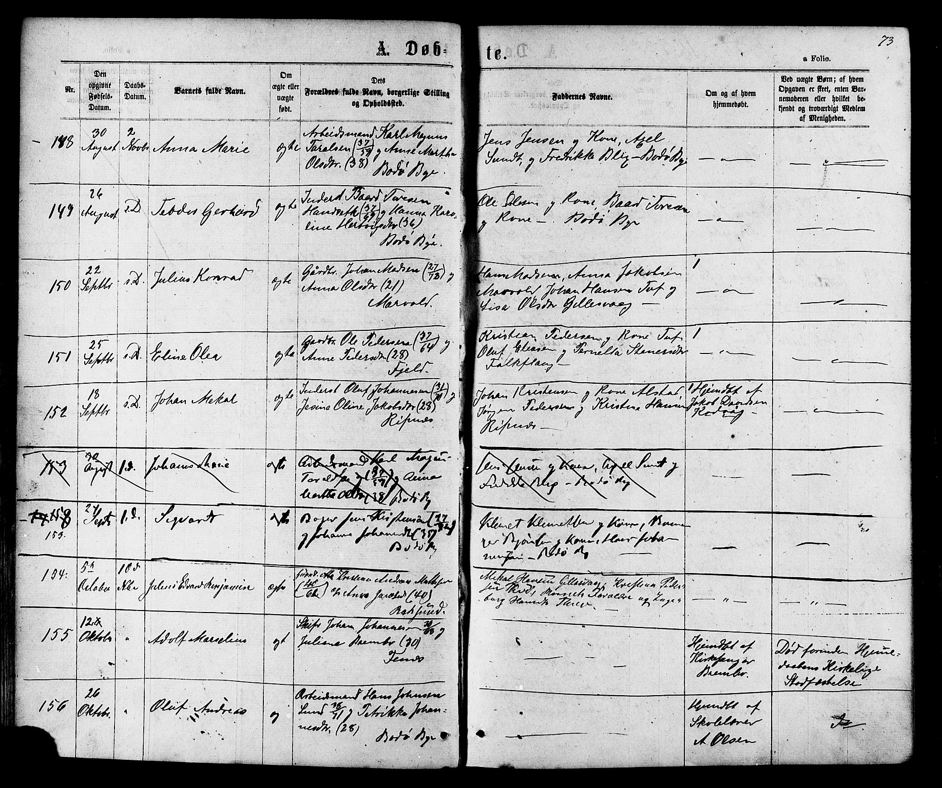 Ministerialprotokoller, klokkerbøker og fødselsregistre - Nordland, AV/SAT-A-1459/801/L0029: Parish register (copy) no. 801C04, 1868-1878, p. 73