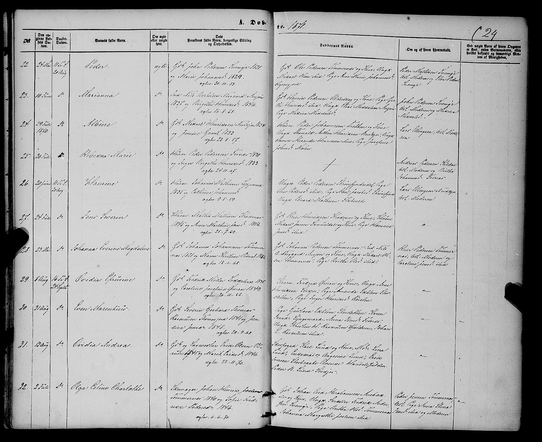 Skjervøy sokneprestkontor, SATØ/S-1300/H/Ha/Haa/L0013kirke: Parish register (official) no. 13, 1863-1877, p. 24