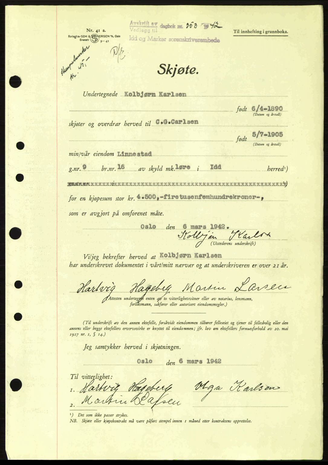 Idd og Marker sorenskriveri, AV/SAO-A-10283/G/Gb/Gbb/L0005: Mortgage book no. A5, 1941-1943, Diary no: : 353/1942