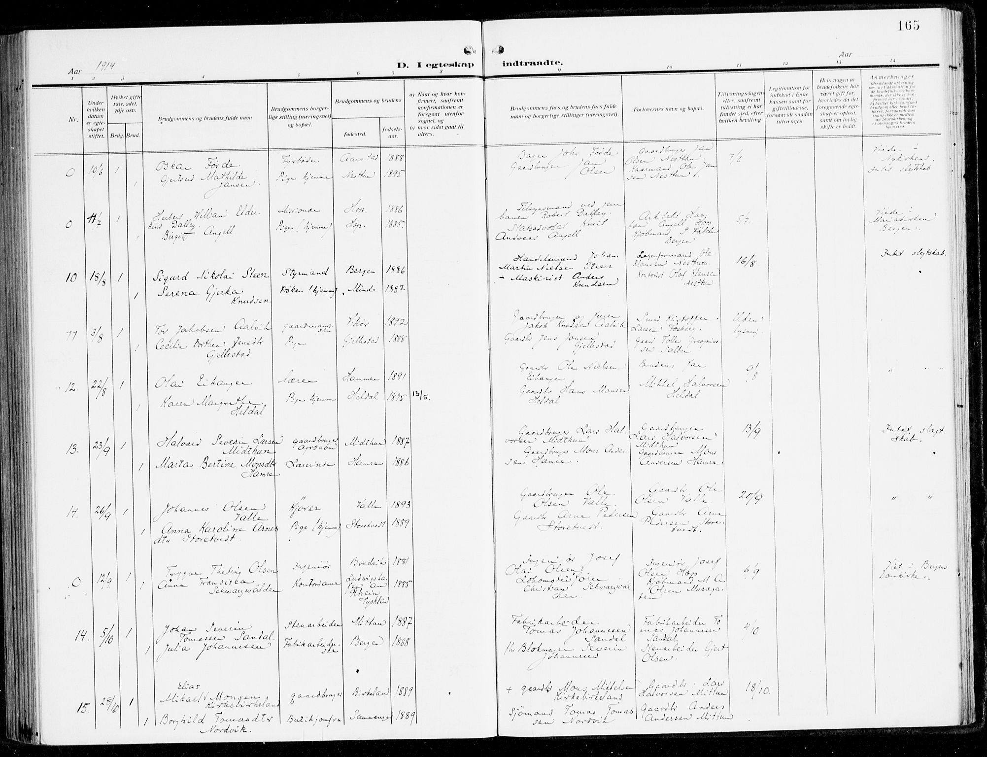 Fana Sokneprestembete, AV/SAB-A-75101/H/Haa/Haai/L0004: Parish register (official) no. I 4, 1912-1933, p. 165