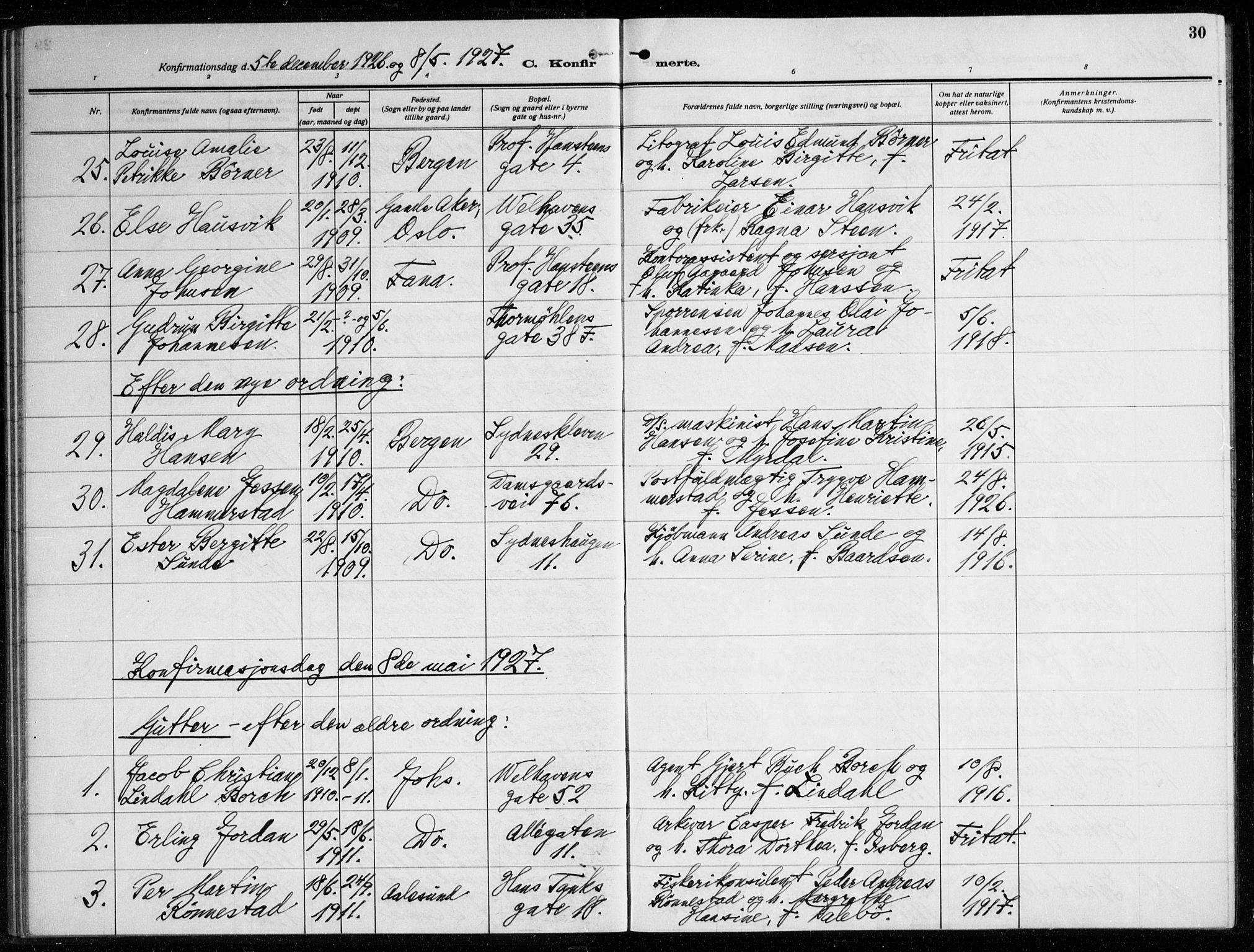 Johanneskirken sokneprestembete, AV/SAB-A-76001/H/Haa/L0010: Parish register (official) no. C 3, 1925-1935, p. 30