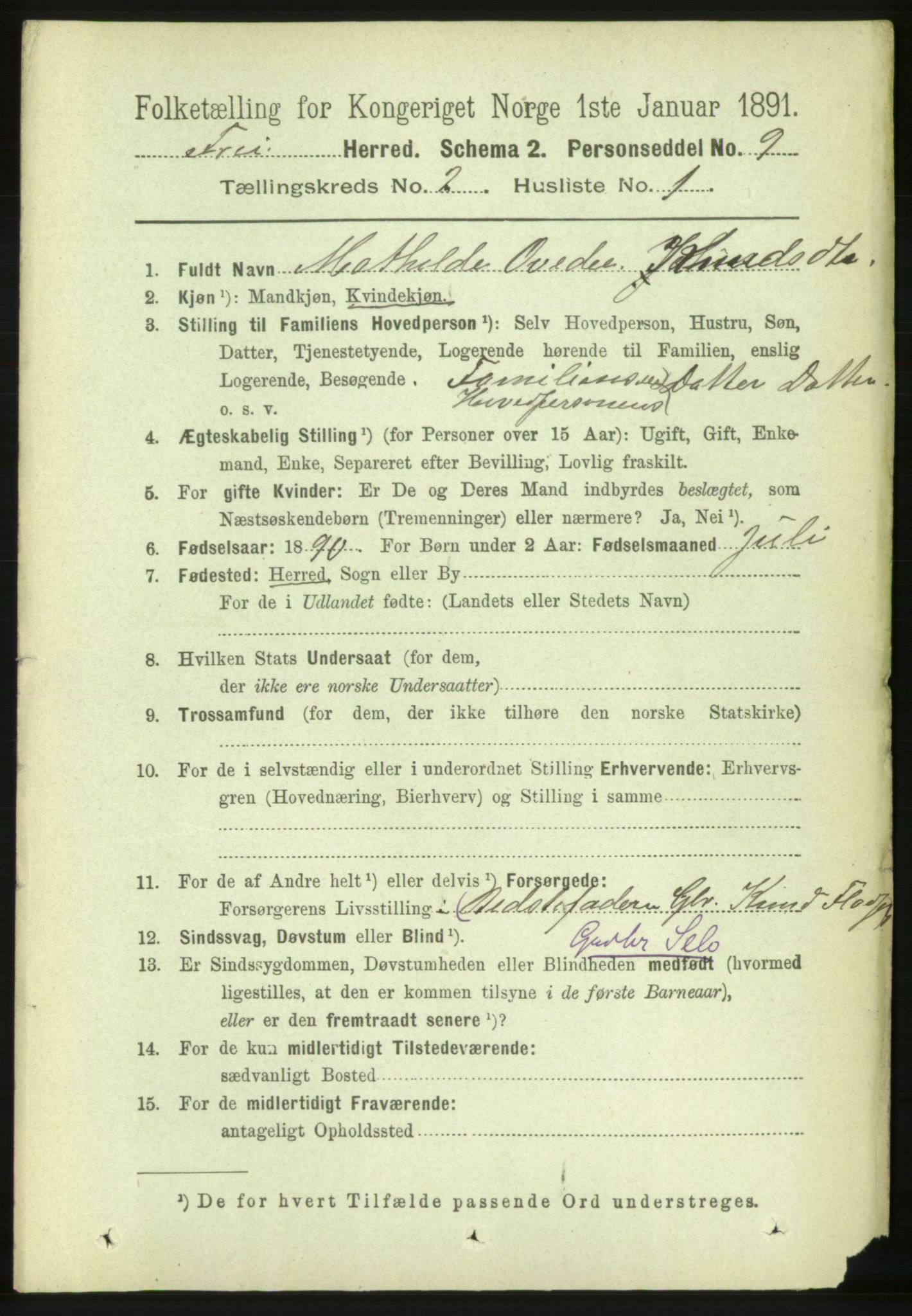 RA, 1891 census for 1556 Frei, 1891, p. 735