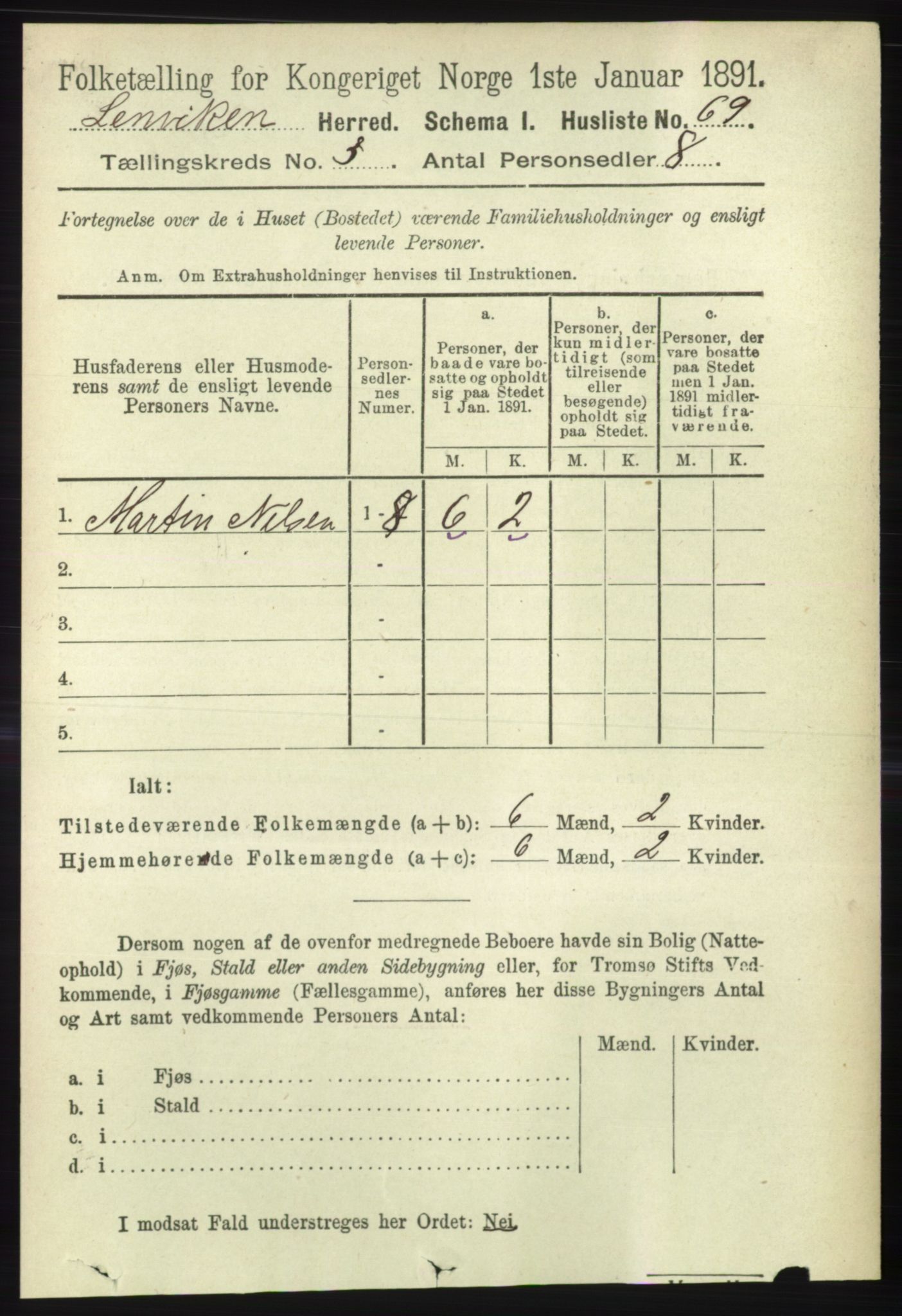 RA, 1891 census for 1931 Lenvik, 1891, p. 1349